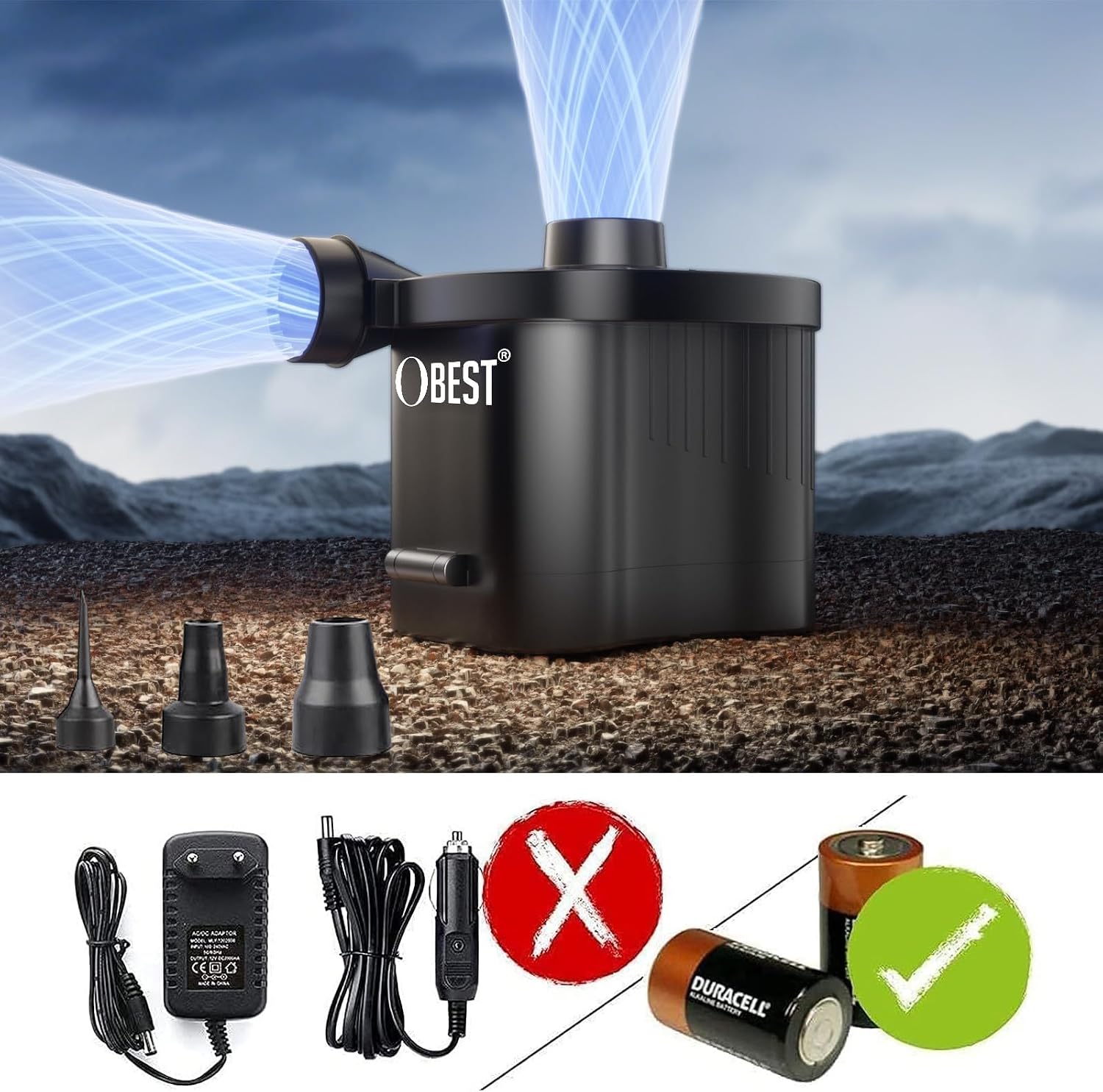 Detalle de OBEST Electric Air Pump: Battery-Powered, Portable Inflatables Inflator/Deflator