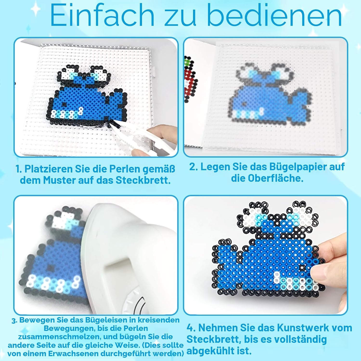 Detalle de 20 Farben 5mm Bügelperlen Set mit Aufbewahrungsbox – 11000 Stück, Bastelset inklusive Platten, Vorlagenbuch und Zubehör
