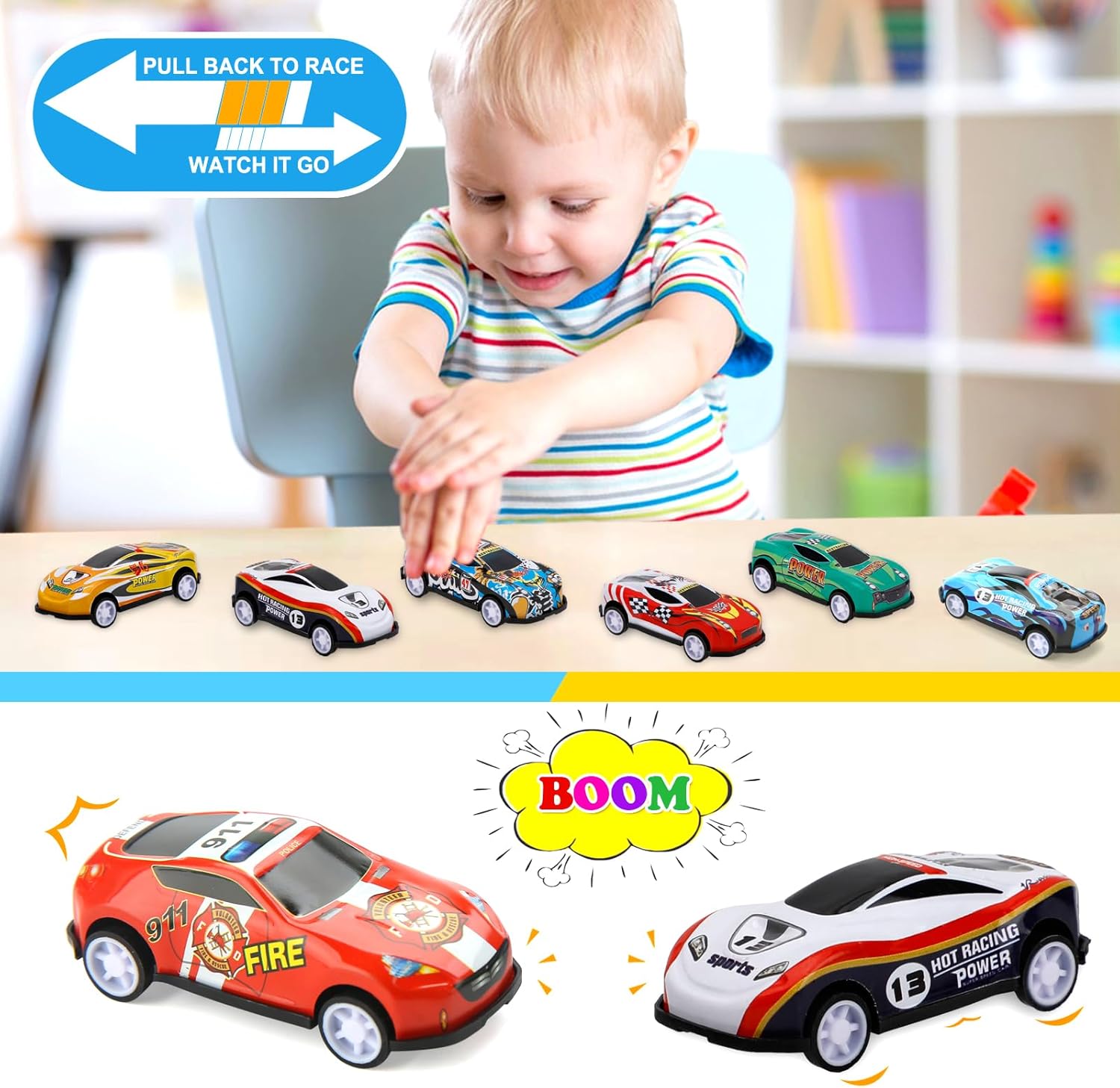 Detalle 2 de Siwarm 28-Piece Pull Back Cars Toy Set (Mini Race Cars for Kids, Party Favors & Classroom Prizes)
