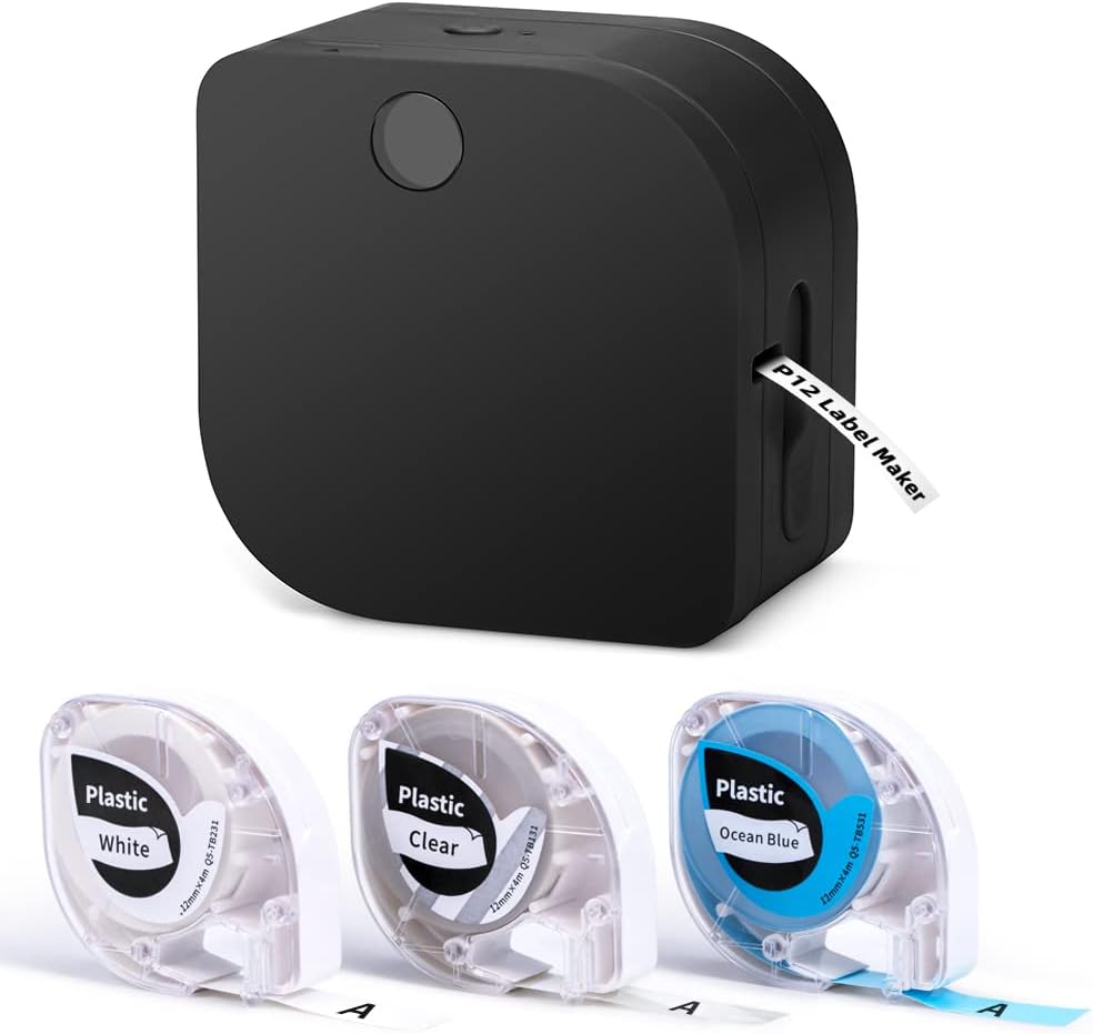 Phomemo P12 Beschriftungsgerät-Set mit Bluetooth & 3 Rollen farbiger Etiketten