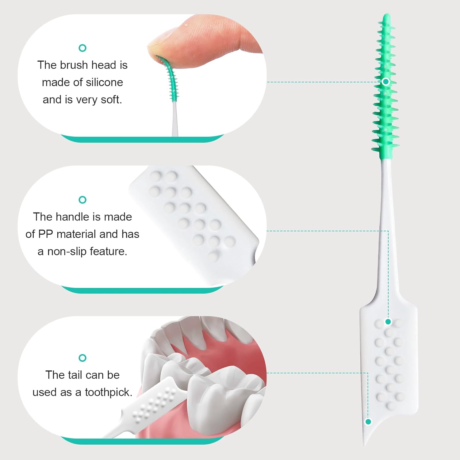 Detalle de ACSKD 300-Piece Interdental Brushes with Silicone Head – Braces Care Set