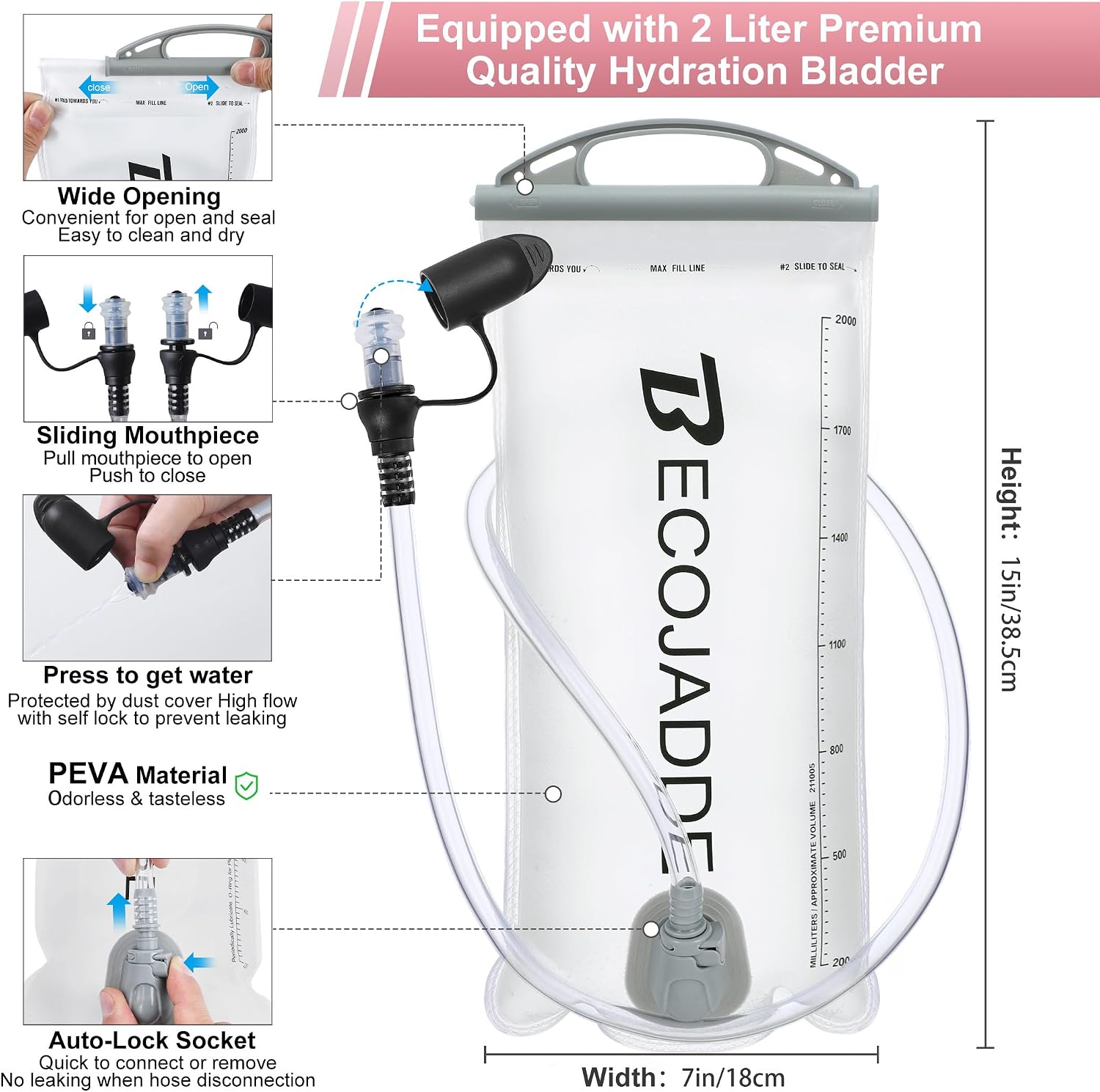 Detalle 1 de BECOJADDE 6L Running Vest with 2L Hydration Bladder and 8 Pockets