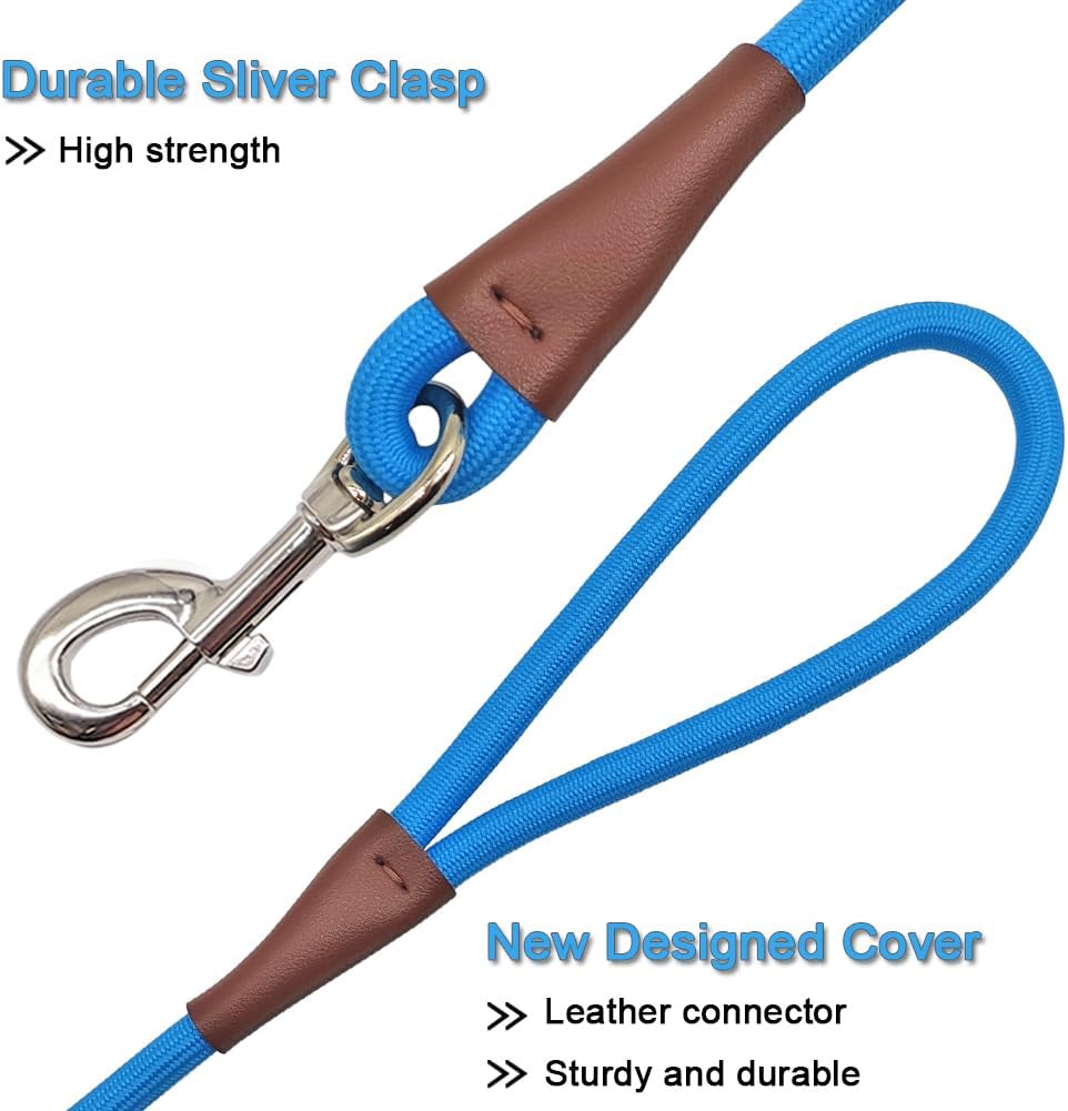 Detalle de MayPaw 8ft Dog Lead – Classic Solid Colour, Leather Connector & Heavy-Duty Nylon