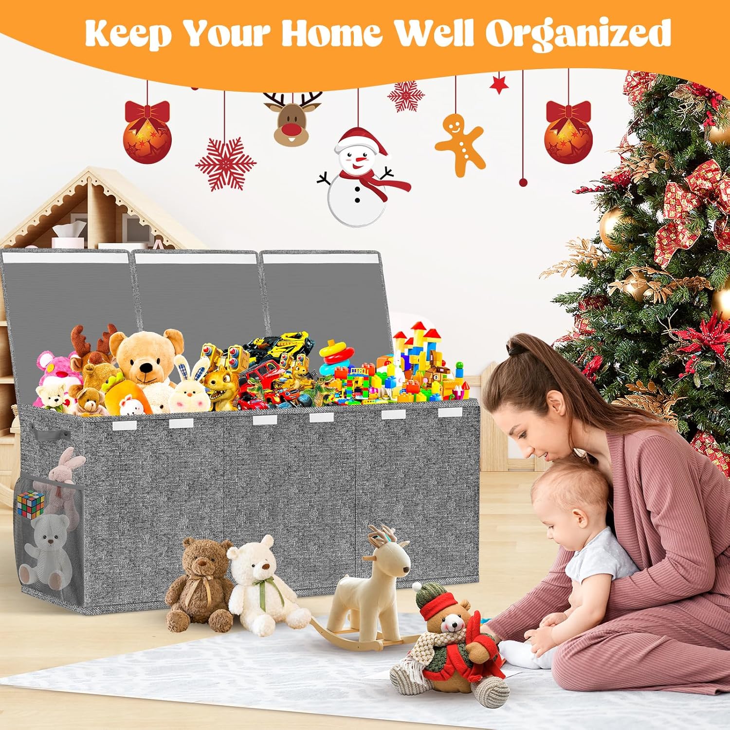 Detalle de Beadsky Extra Large Toy Box: Collapsible 150L Toy Storage Chest for Toddlers
