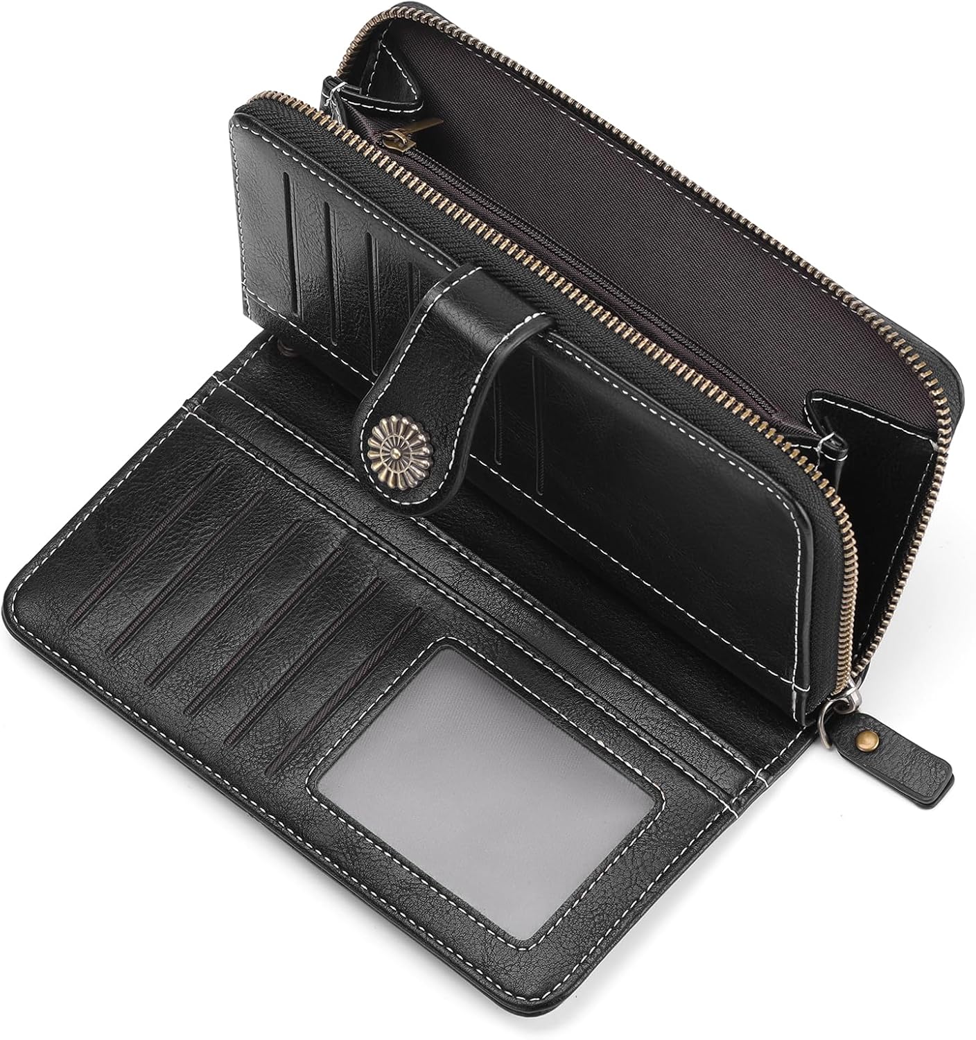 Thumbnail 2 de GOIACII Damen-Geldbörse mit RFID-Schutz aus Leder, groß (Vintage-Design) – mit abnehmbarer Handschlaufe