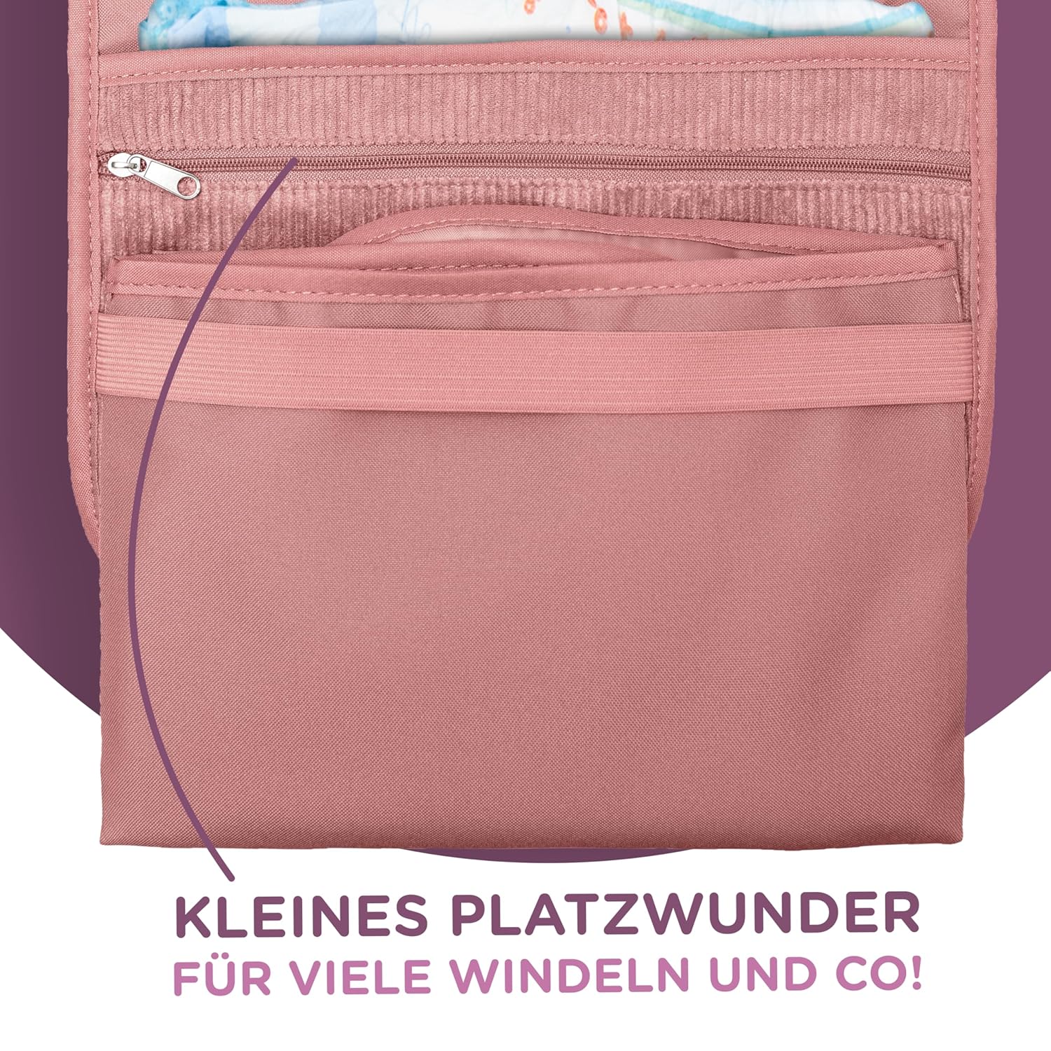 Detalle 2 de Jubi Windeltasche mit Wickelunterlage – Kompakte Begleiterin für unterwegs in Cord Pink (Klettverschluss)