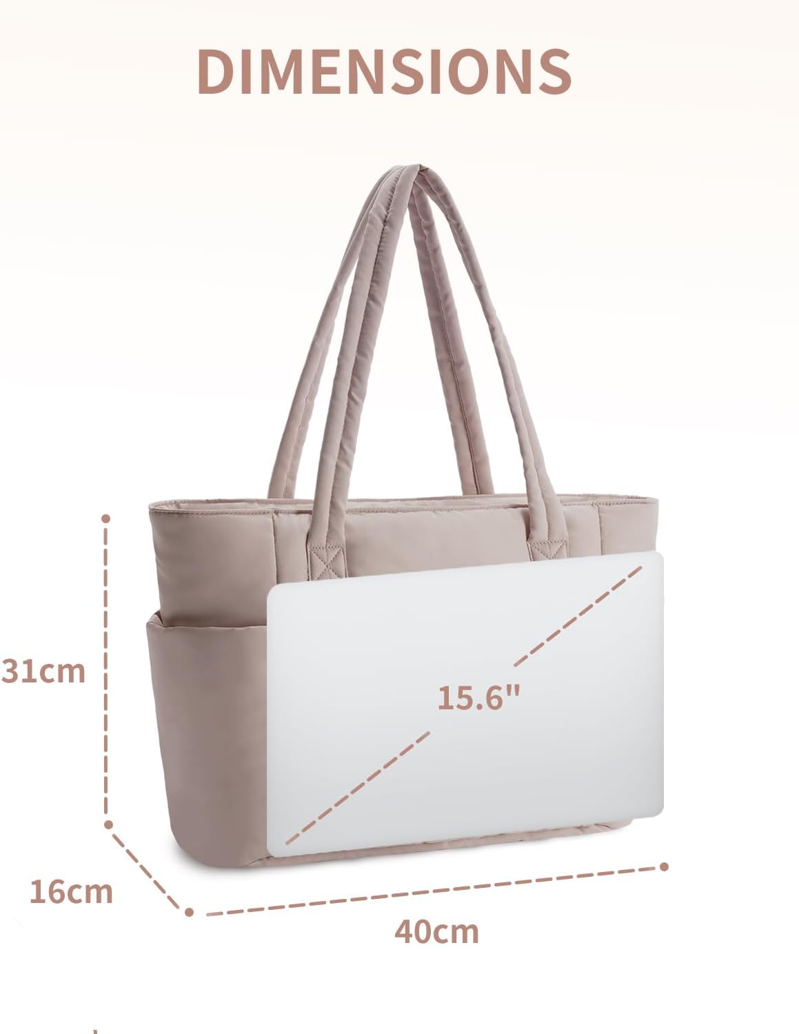 Detalle de Ceneda Quilted Puffer Tote Bag for Women – Lightweight Work Tote with 15.6" Laptop Compartment