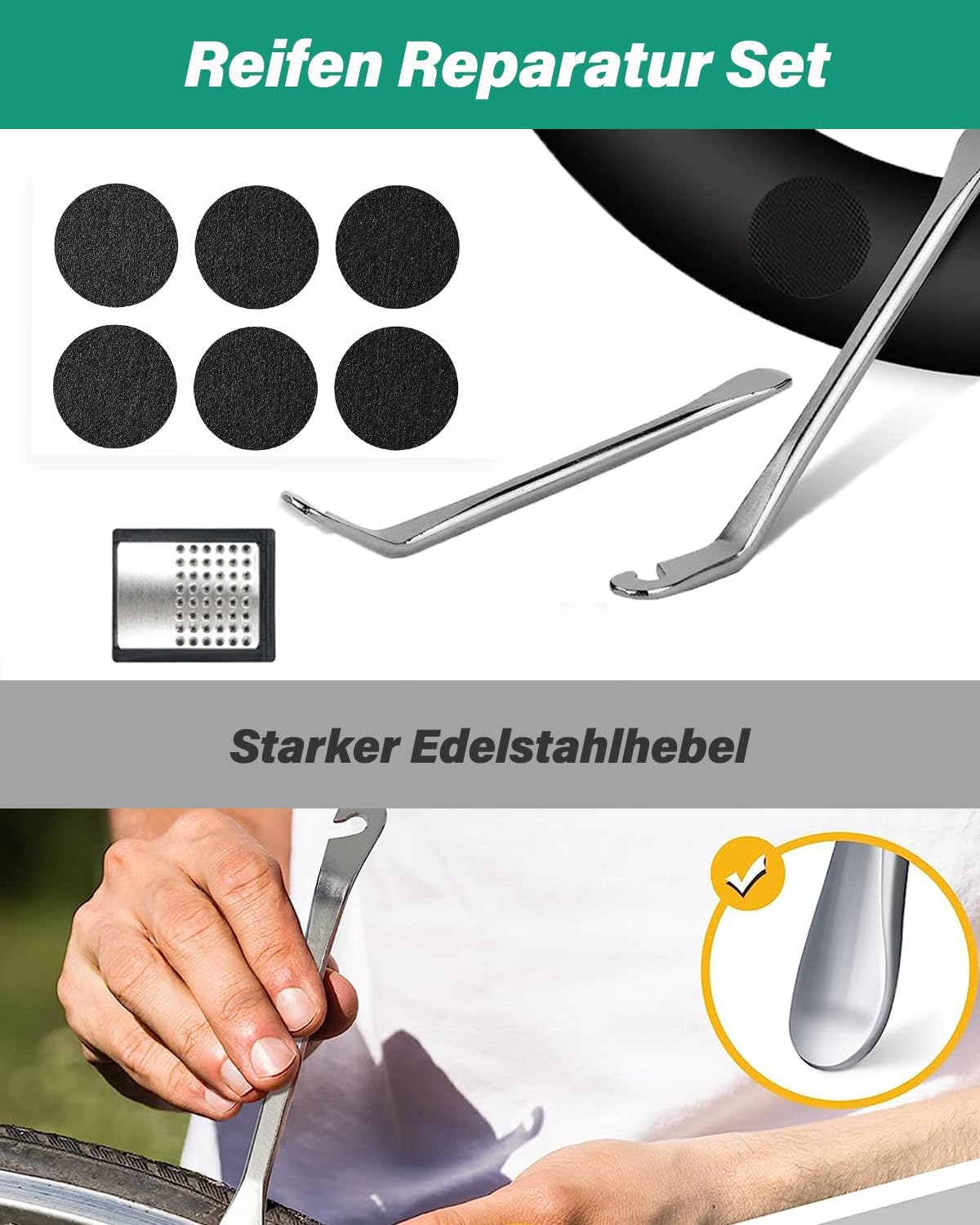 Thumbnail 4 de Fahrrad Reparaturset mit Satteltasche: 16-in-1 Multitool + 120 PSI Mini-Luftpumpe