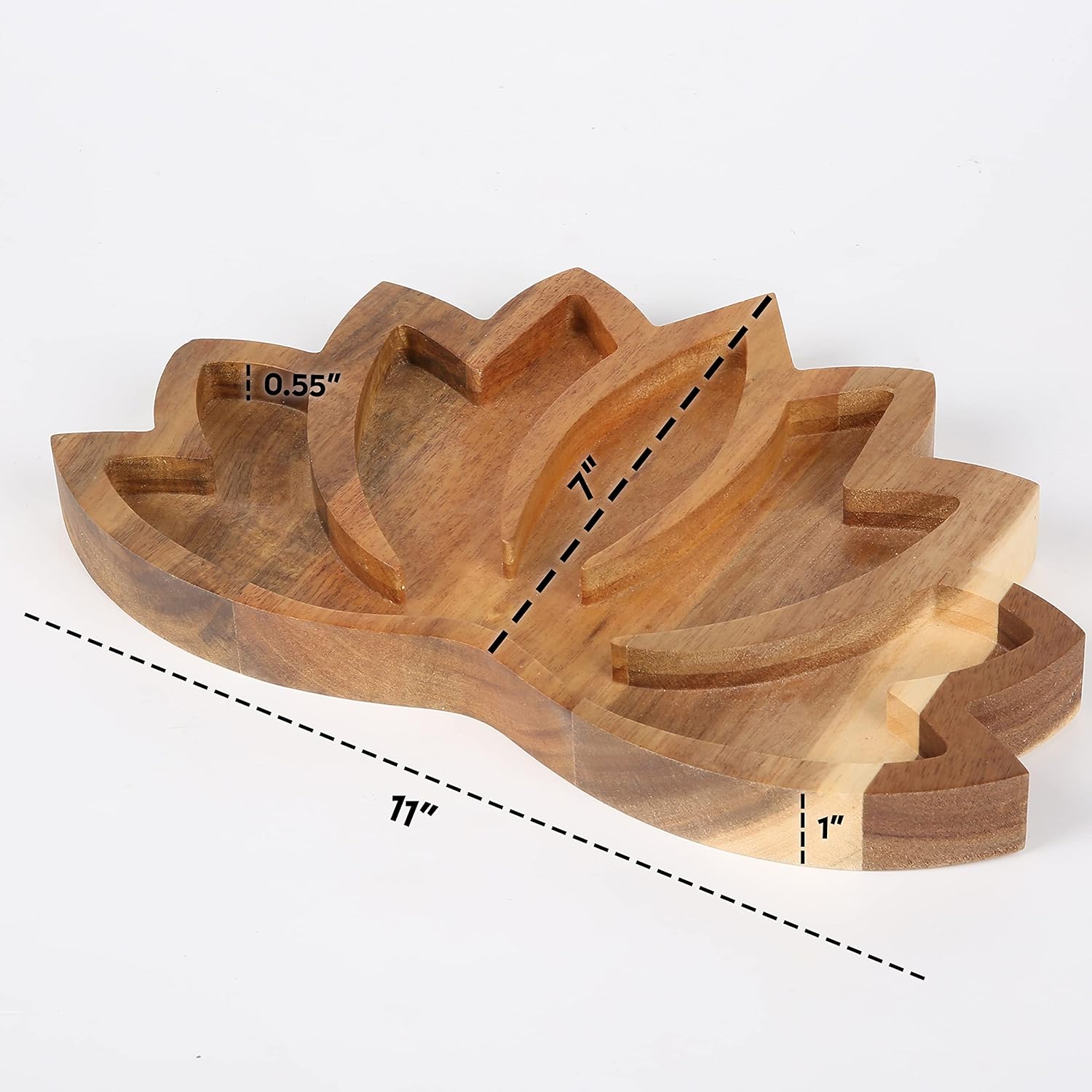 Detalle de Curawood Lotus Crystal Display Tray (28x18cm) – Acacia wood lotus-style crystal and gemstone holder