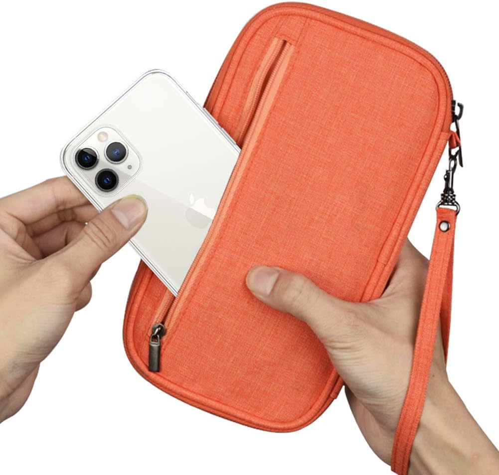 Detalle de homchen RFID Blocking Travel Passport Wallet Holder – Orange