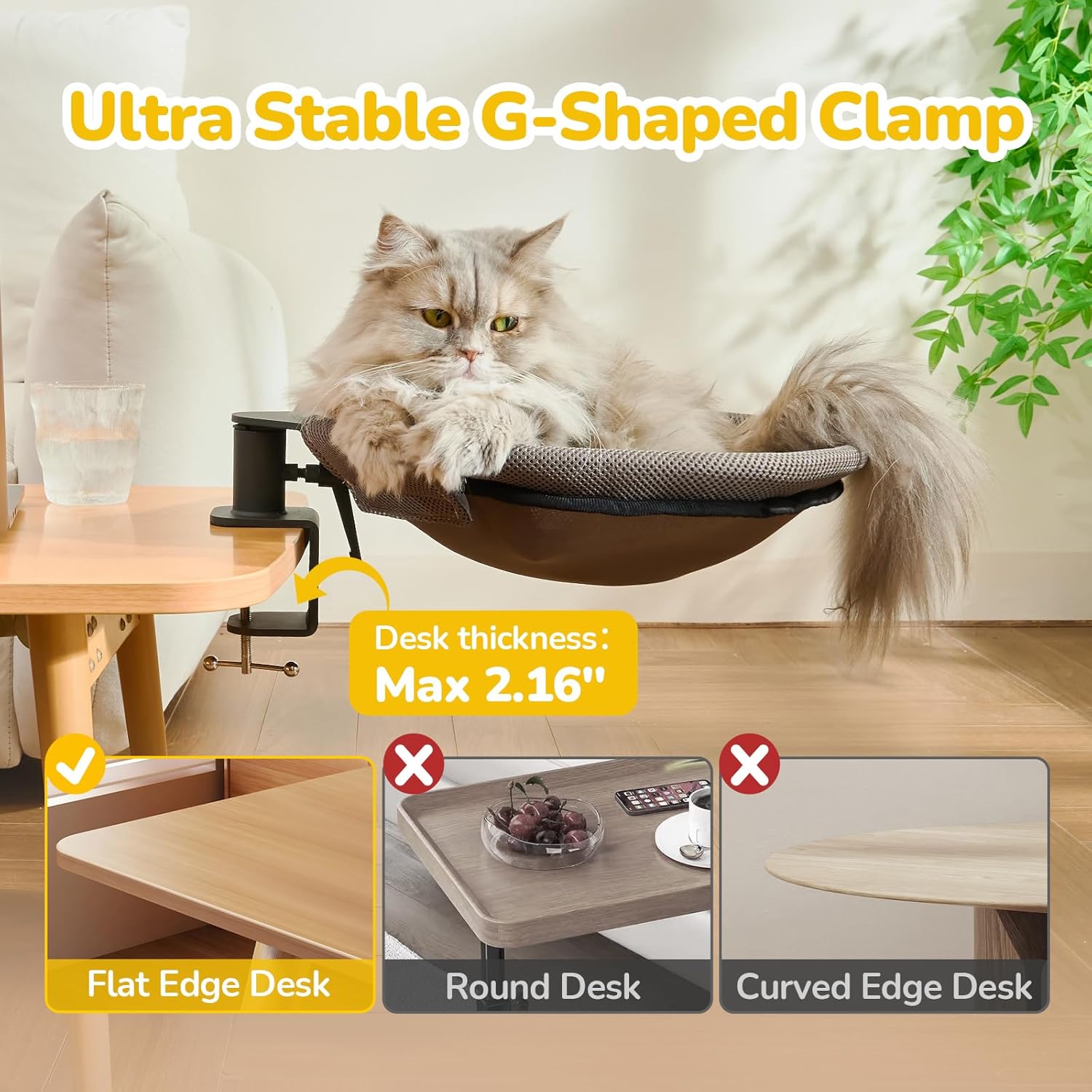 Detalle de CATISM Hängebett für Katzen – 360° drehbares Schreibtisch Katzenbett, 36×38 cm, Tragkraft bis 20 kg