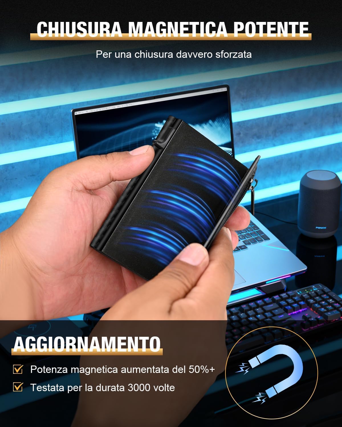 Thumbnail 6 de Portafoglio Uomo Slim con Chiusura Magnetica, Finestra ID e Protezione RFID – 11 Carte, Portacarte in Pelle con Porta Monete