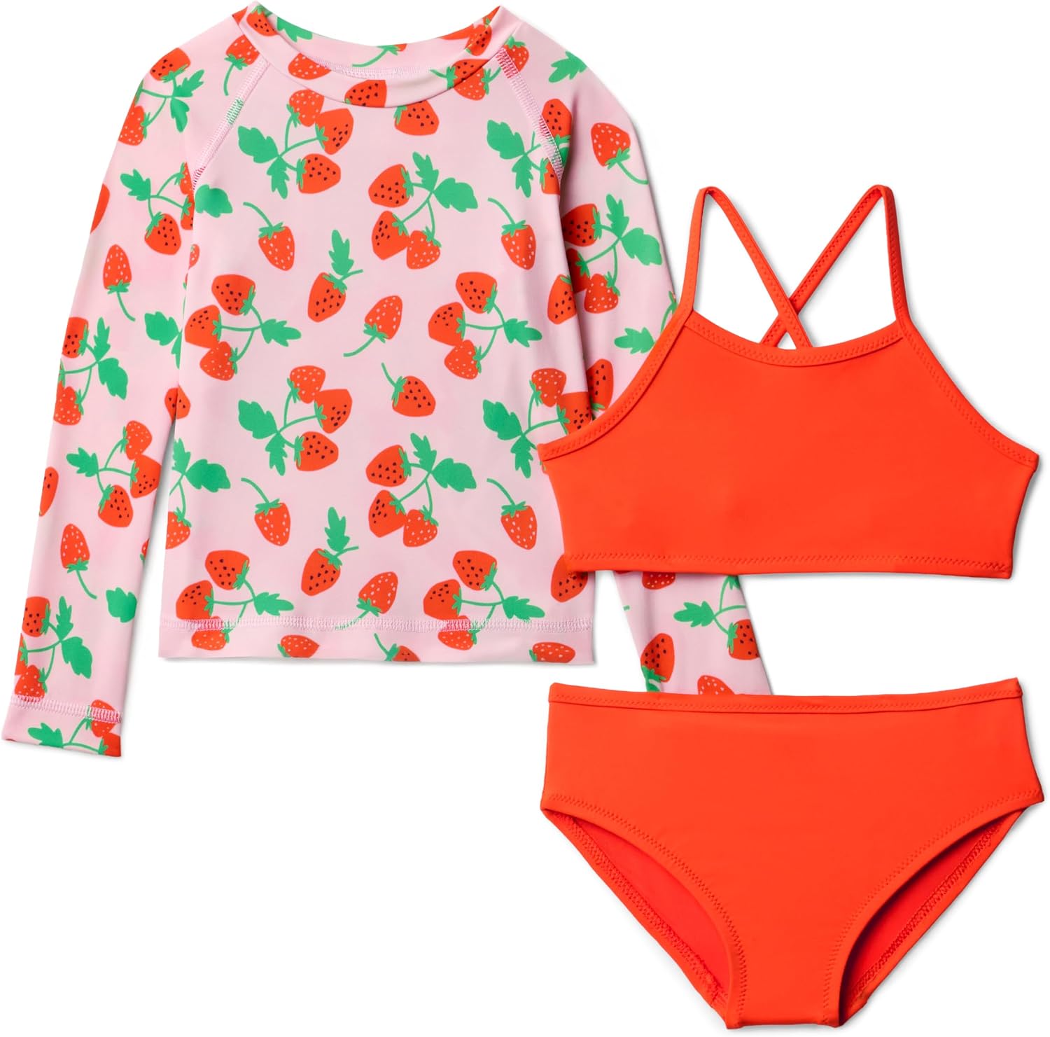 Detalle de Maillot de bain 3 pièces fille Amazon Essentials : rashguard manches longues et bikini