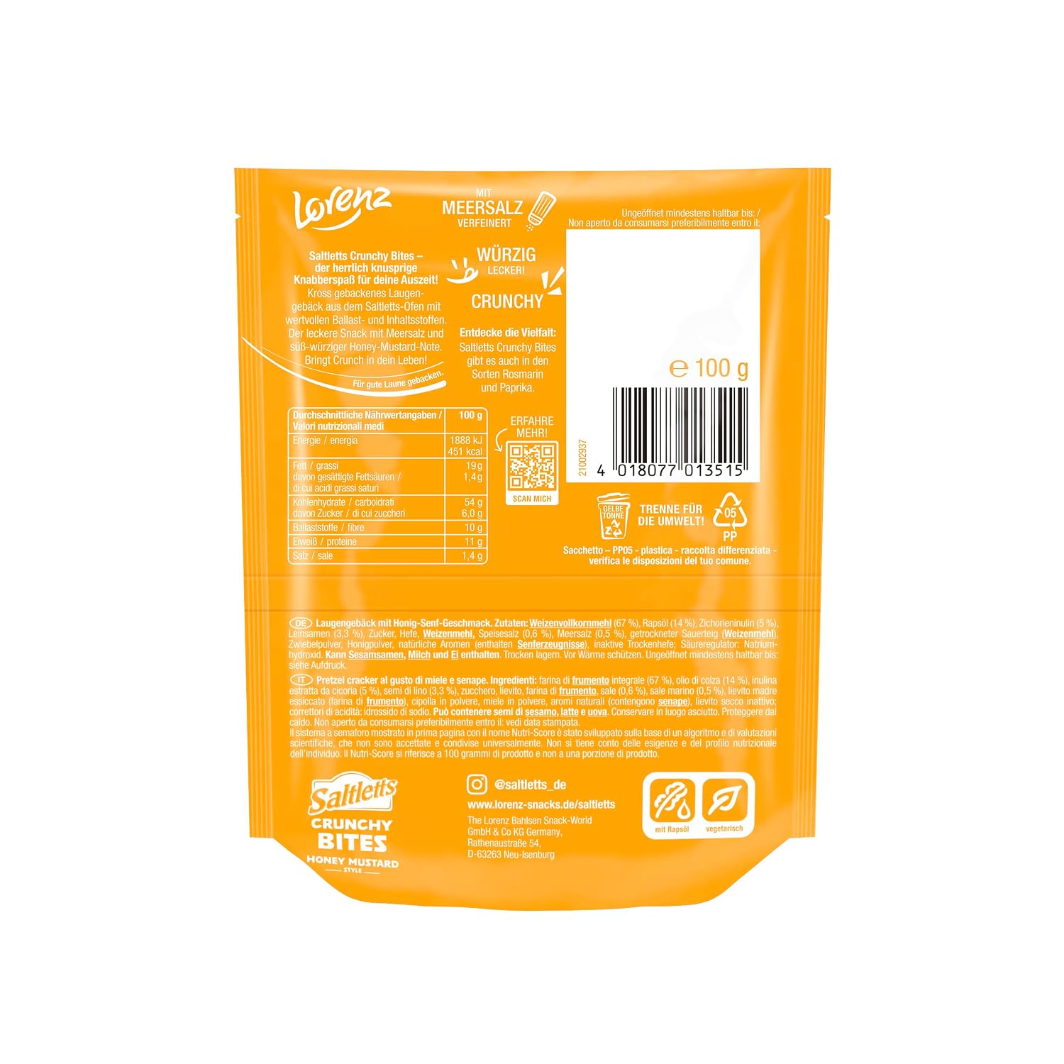 Detalle de LORENZ Saltletts Crunchy Bites Honey Mustard – 16 x 100 g vegetarisch