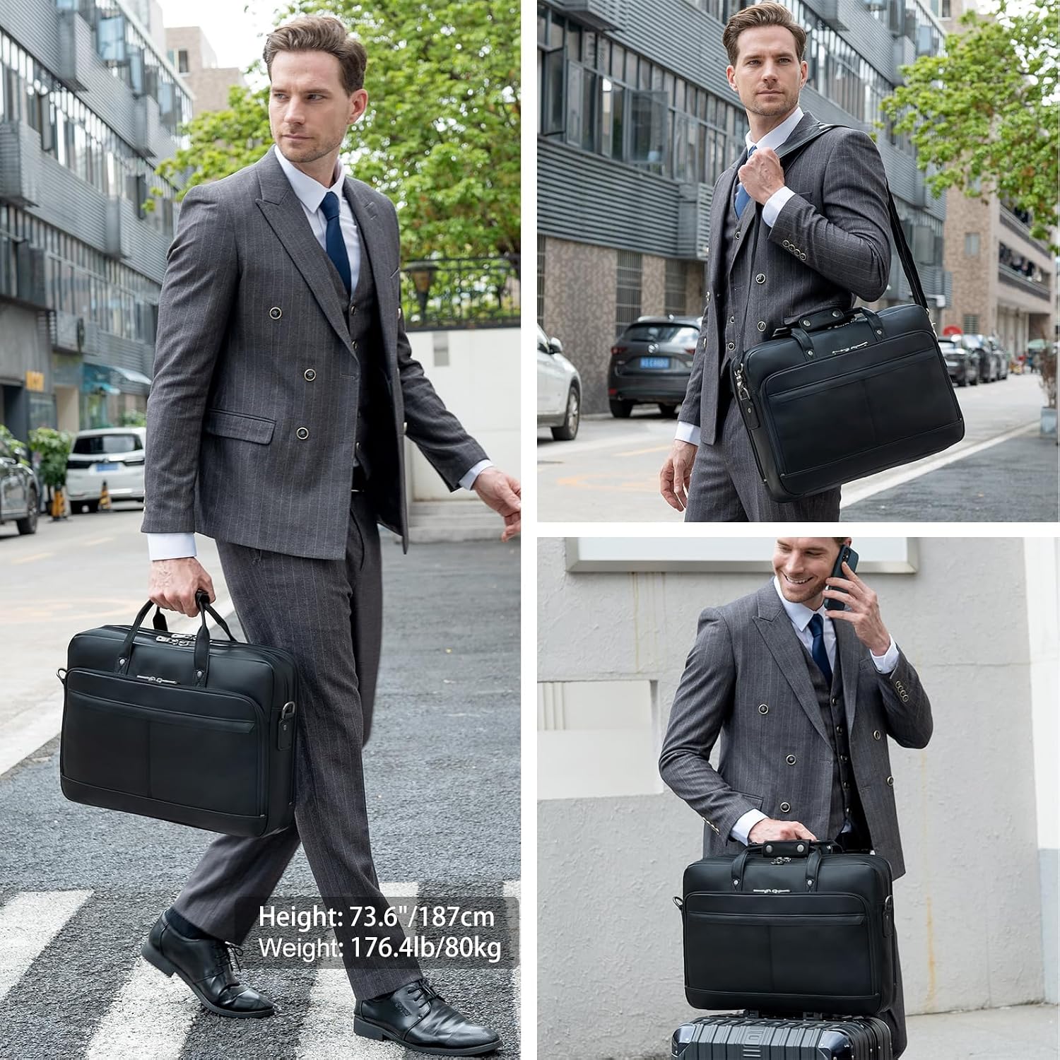Thumbnail 1 de TIDING Men’s Leather Briefcase for 17 Inch Laptop (Calfskin, 17.7"), Black