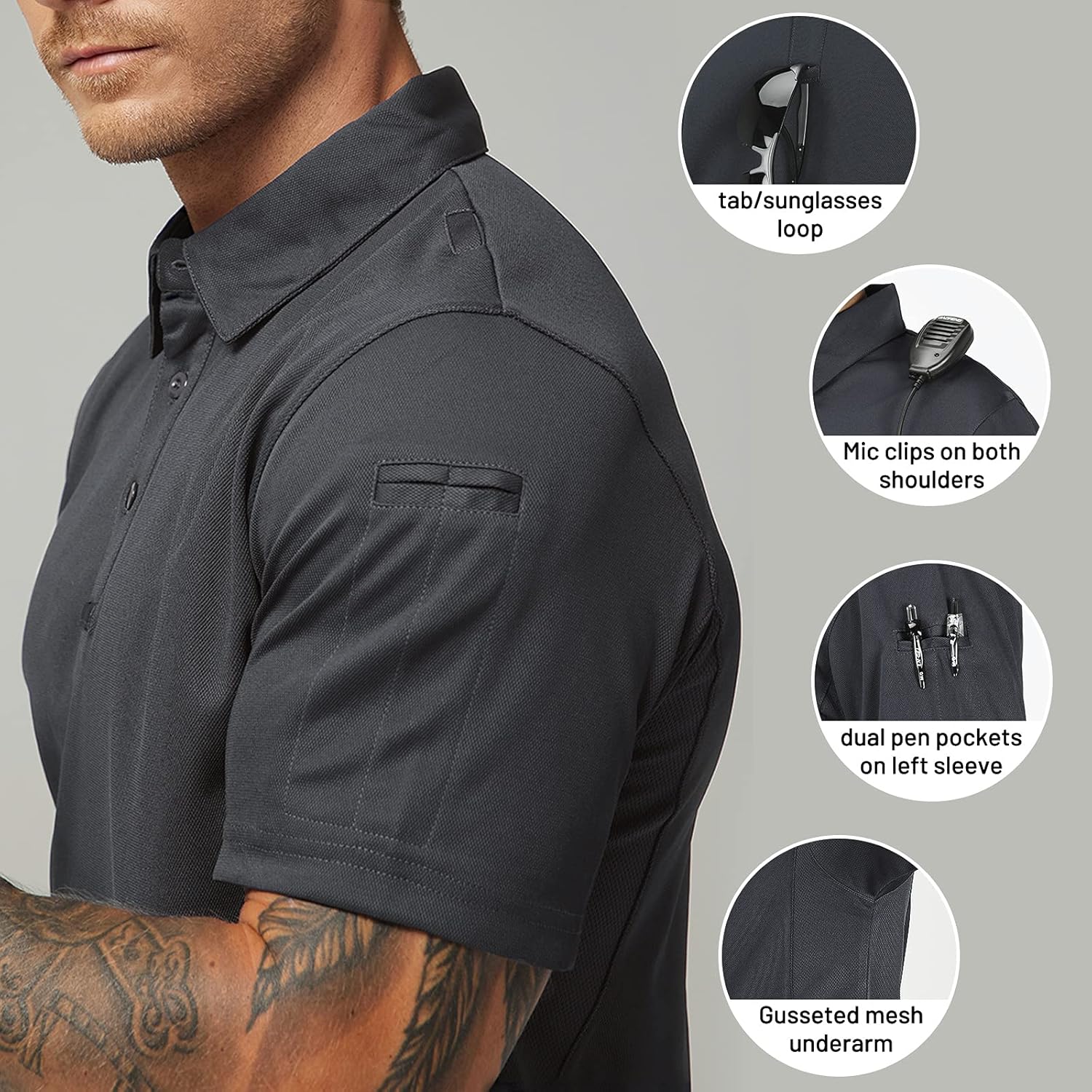 Thumbnail 4 de MIER Men’s Outdoor Performance Tactical Polo Shirts (Short & Long Sleeve), Moisture-Wicking