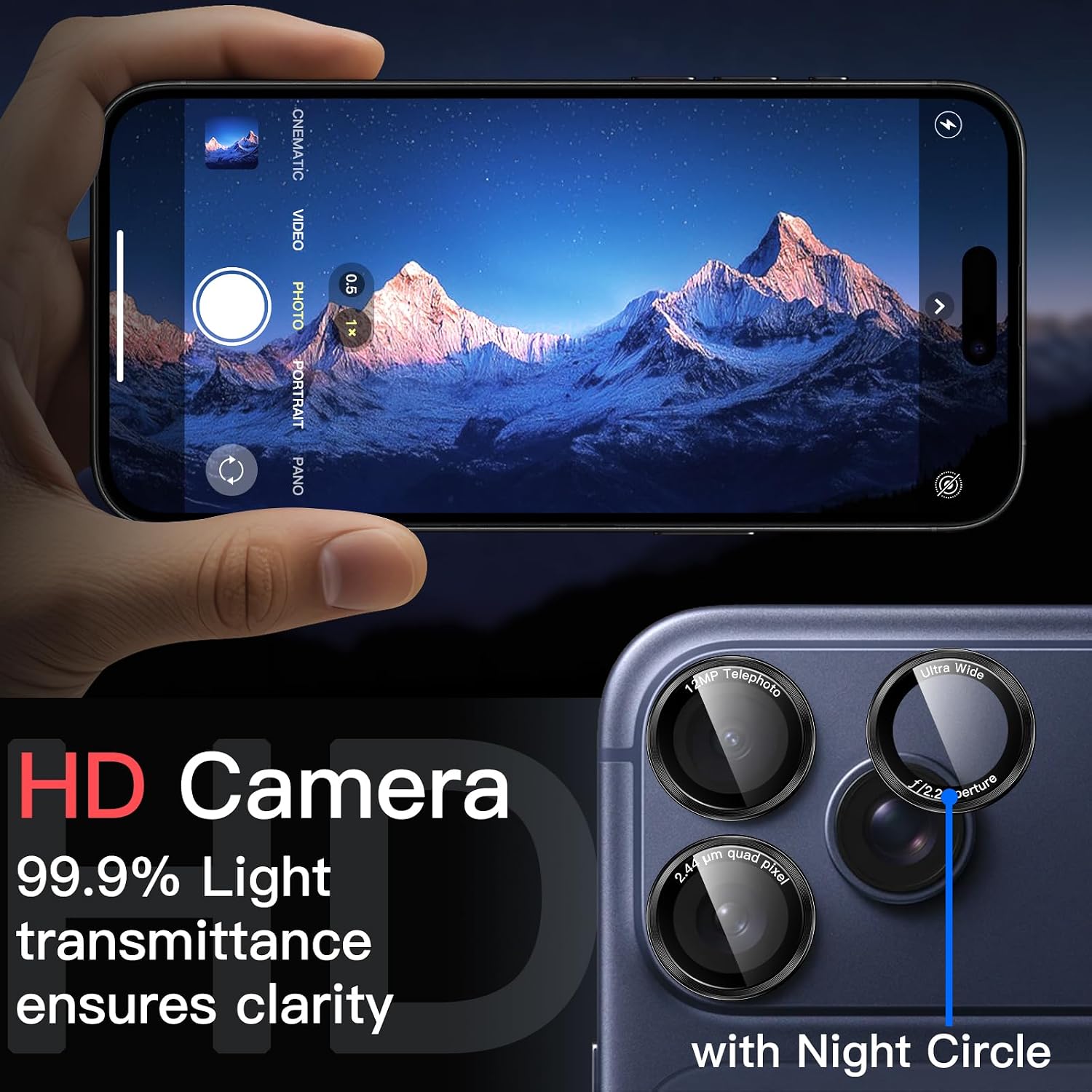 Detalle de JETech 1388- osłona obiektywu iPhone 17 Pro/Pro Max, szkło 9H