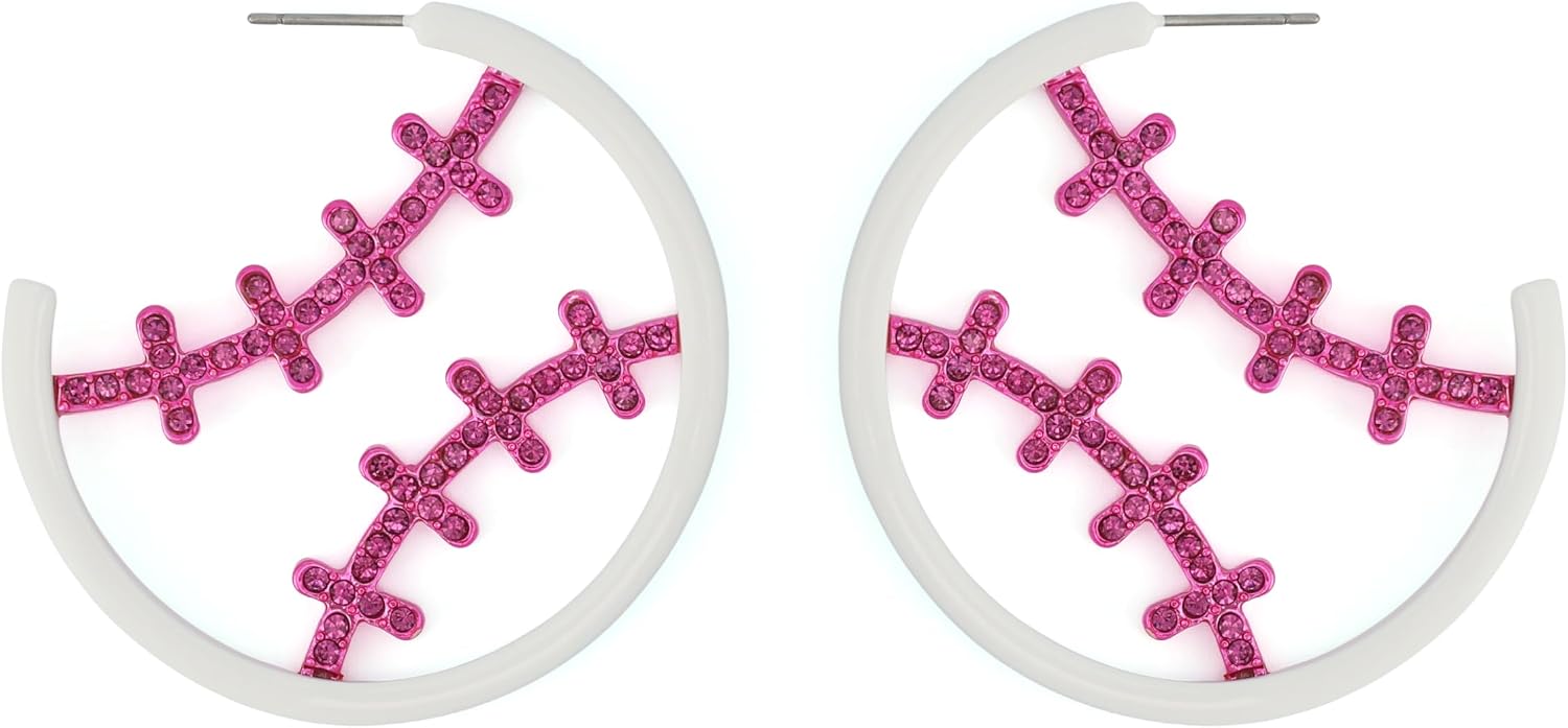 Detalle de Betsey Johnson Baseball Hoop Earrings 1.75-inch