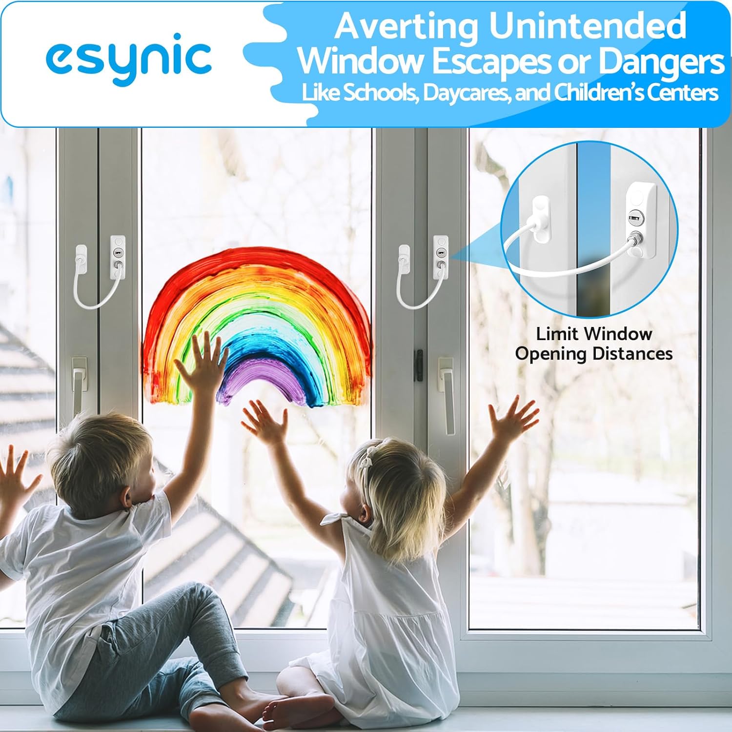 Thumbnail 3 de eSynic 6 Pack Window Locks for UPVC Windows – Lockable Cable Restrictors with Keys and Screws (Child Safety)