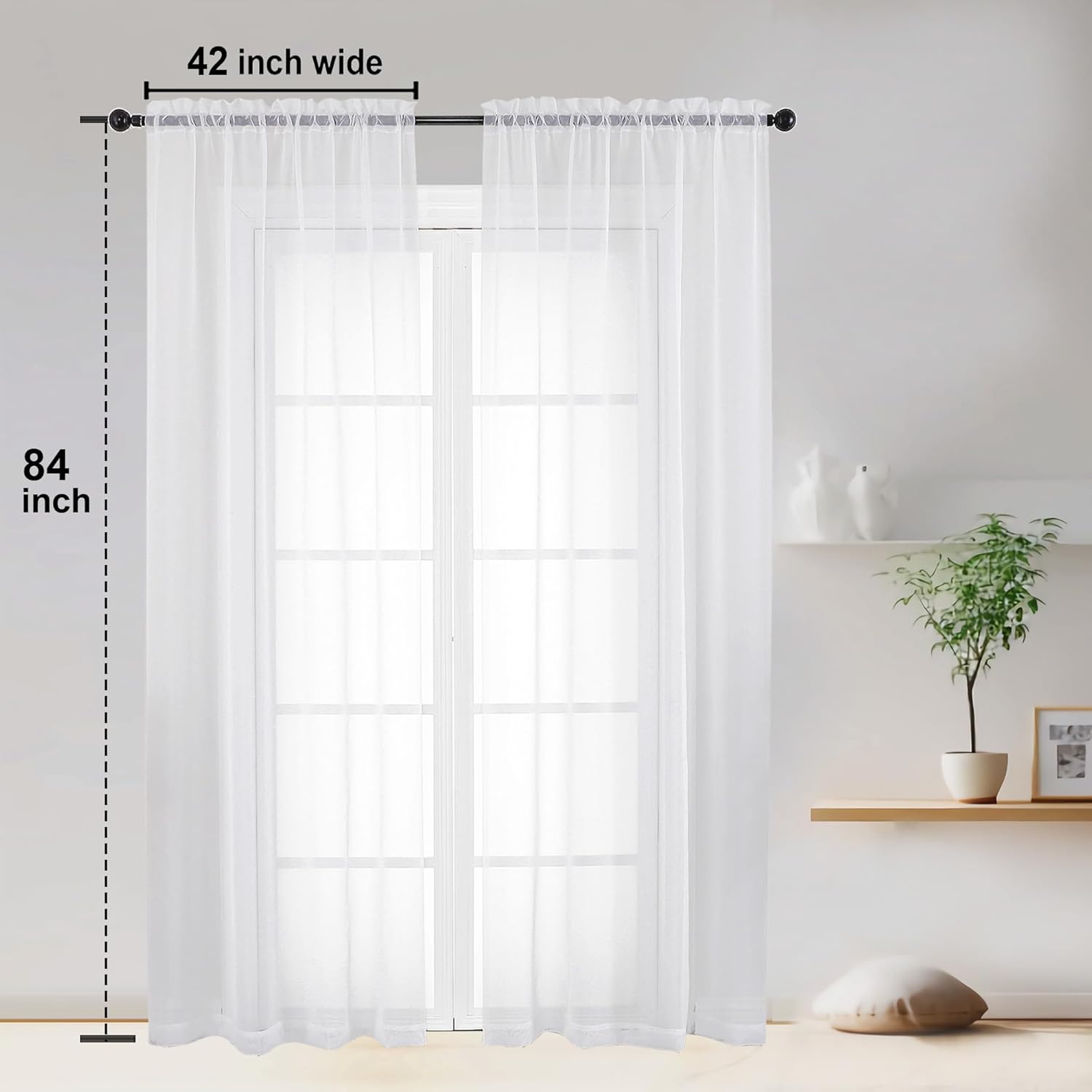 Thumbnail 2 de OWENIE Sheer Curtains 84 in 2‑Panel Set 🪟