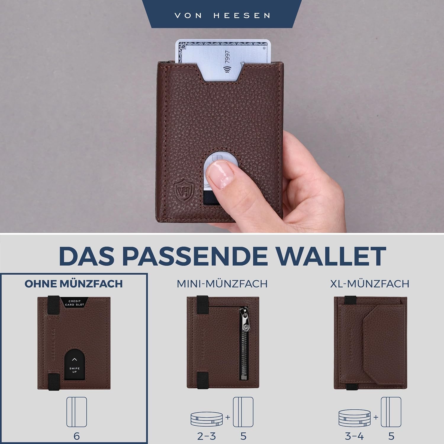 Detalle 2 de VON HEESEN Slim Wallet Leder 9 x 7 cm
