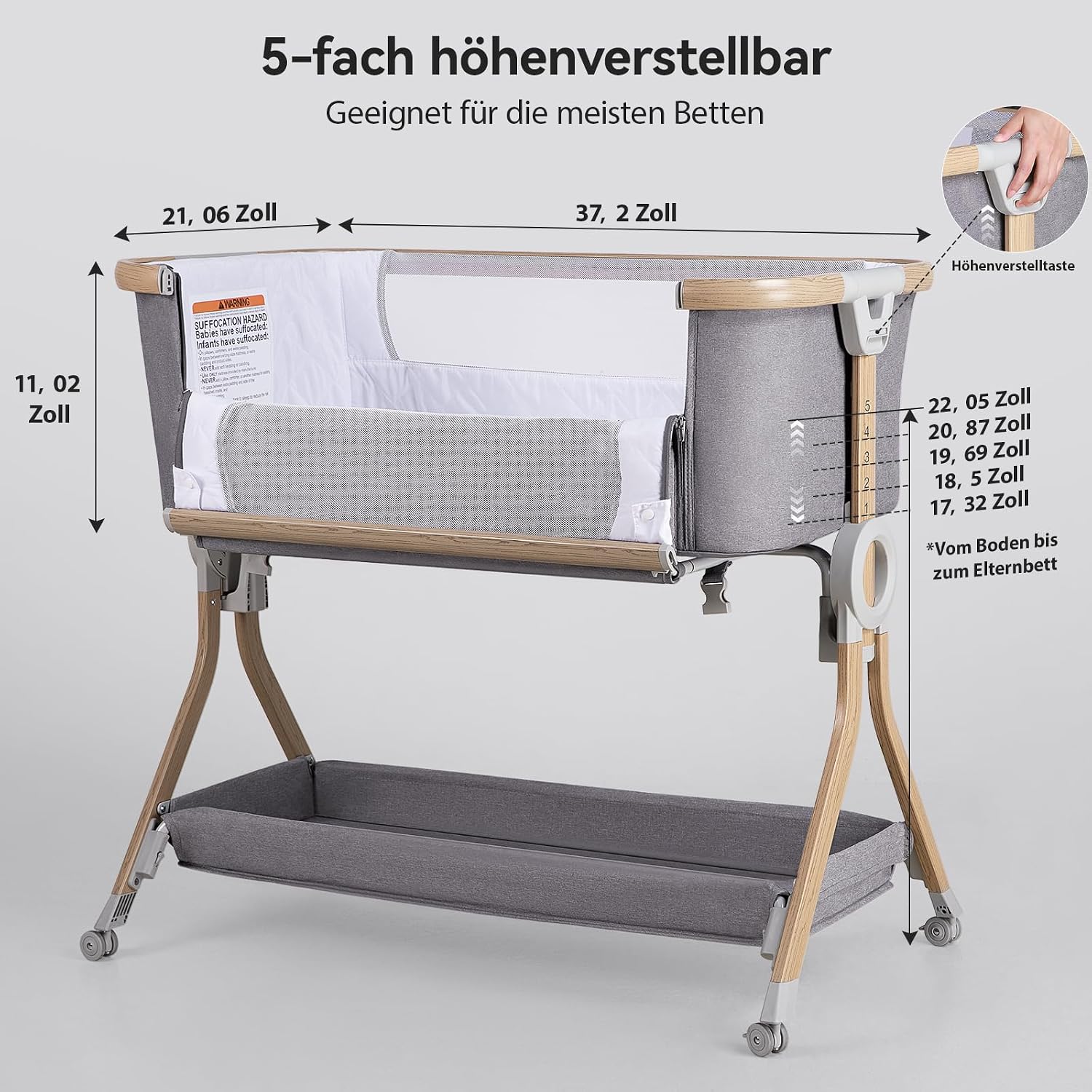 Thumbnail 3 de Larex Beistellbett Baby 3in1: Flexibles, sicheres System mit Moskitonetz und praktischer Ausstattung