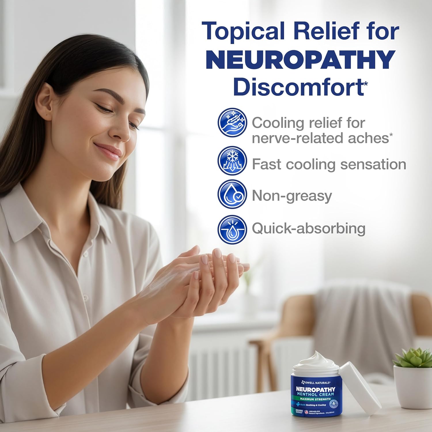 Thumbnail 2 de Owell Naturals Neuropathy Cream Extra Strength – Fast Absorbing Cooling 2-Pack