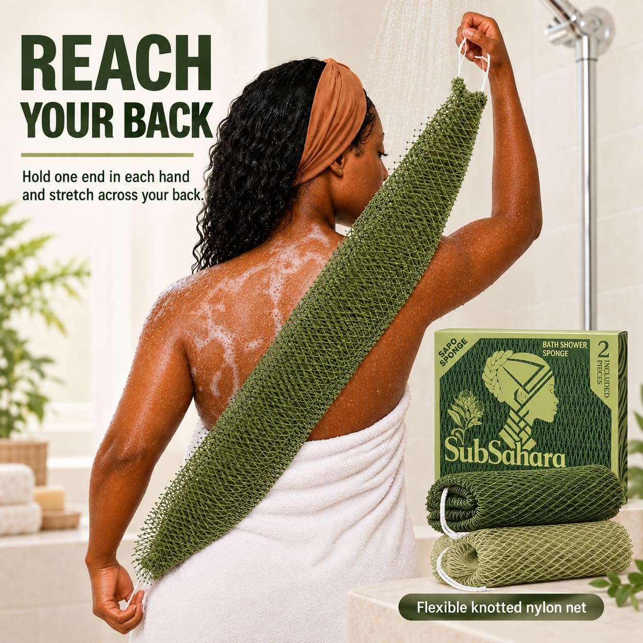 Detalle de SubSahara Authentic African Net Sponge (2-Pack) for Body & Face — Gentle Exfoliating Loofah Sponge, Travel-Friendly, Quick-Drying