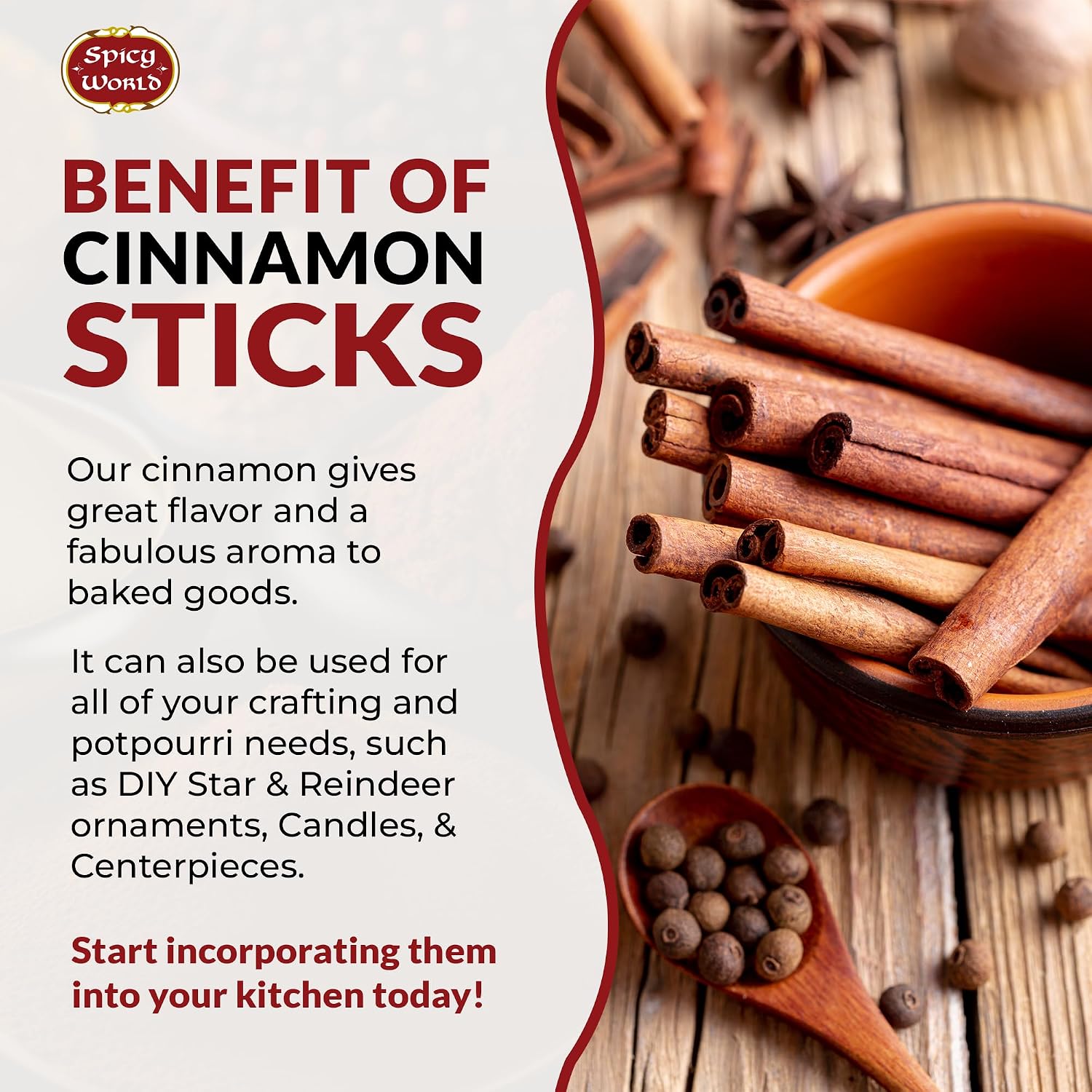 Detalle 2 de Spicy World Cinnamon Sticks, 28 oz Bulk Bag, 150–175 Sticks, 3+ Inches