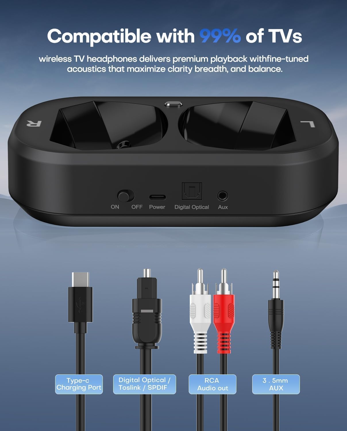 Detalle 2 de Wireless Headphones for TV with LED Display 25h