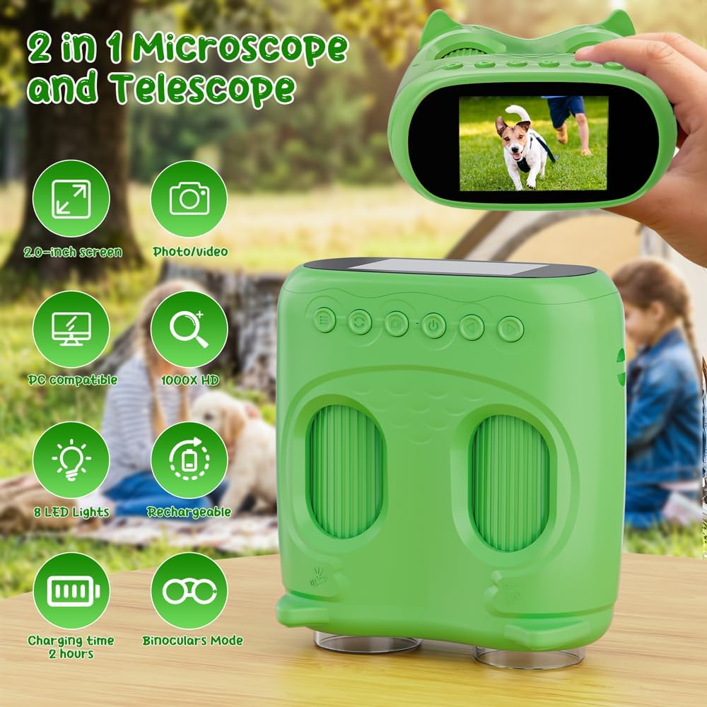 Detalle de Temodu Digitales Mikroskop für Kinder – 2-in-1 Mikroskop und Fernglas mit 4K Bildschirm, tragbar, ab 3 Jahren