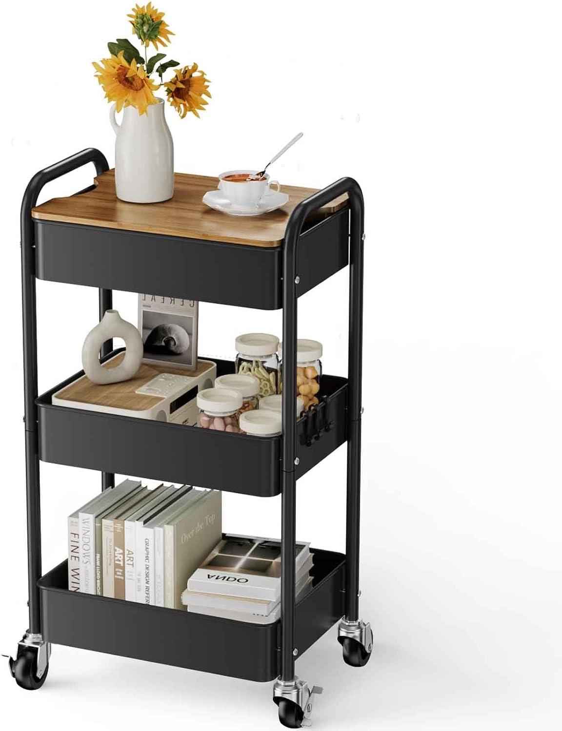 Detalle de Shrivee NR-AT66B 3-Tier Metal Serving Trolley with Lockable Wheels