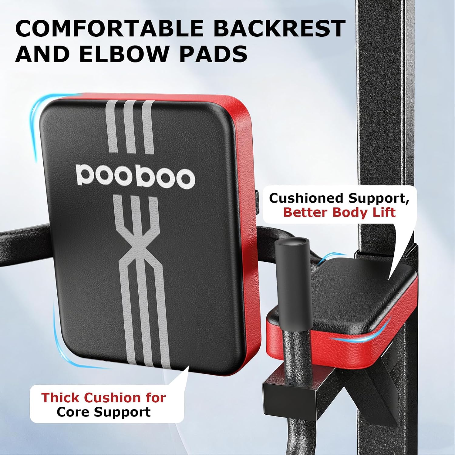 Detalle 1 de pooboo Power Tower Dip Station, 11-Height Adjustable Home Gym