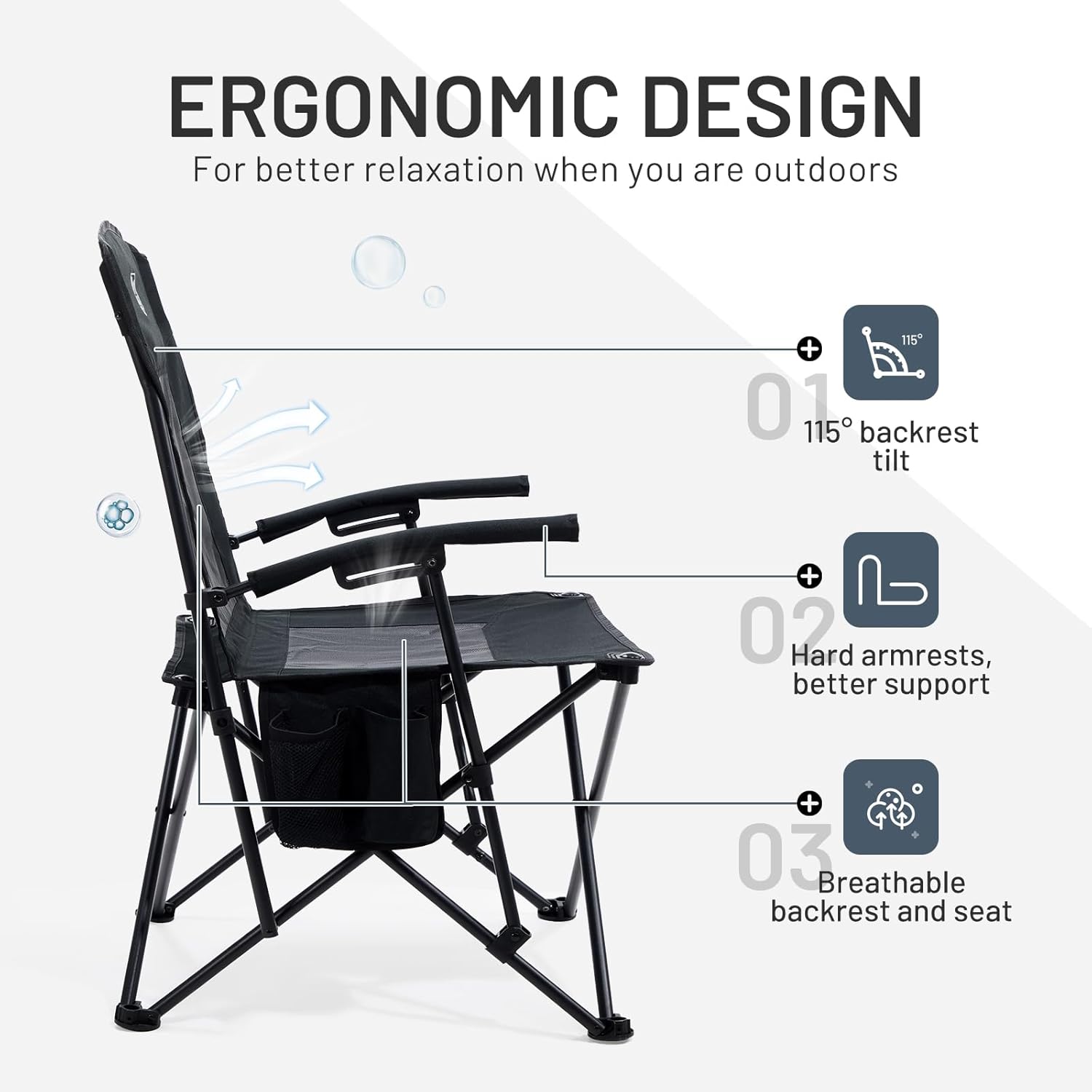 Thumbnail 4 de TIMBER RIDGE Folding Camping Chair for Adults (Heavy Duty, 150kg) with High Back & Mesh Back, Black