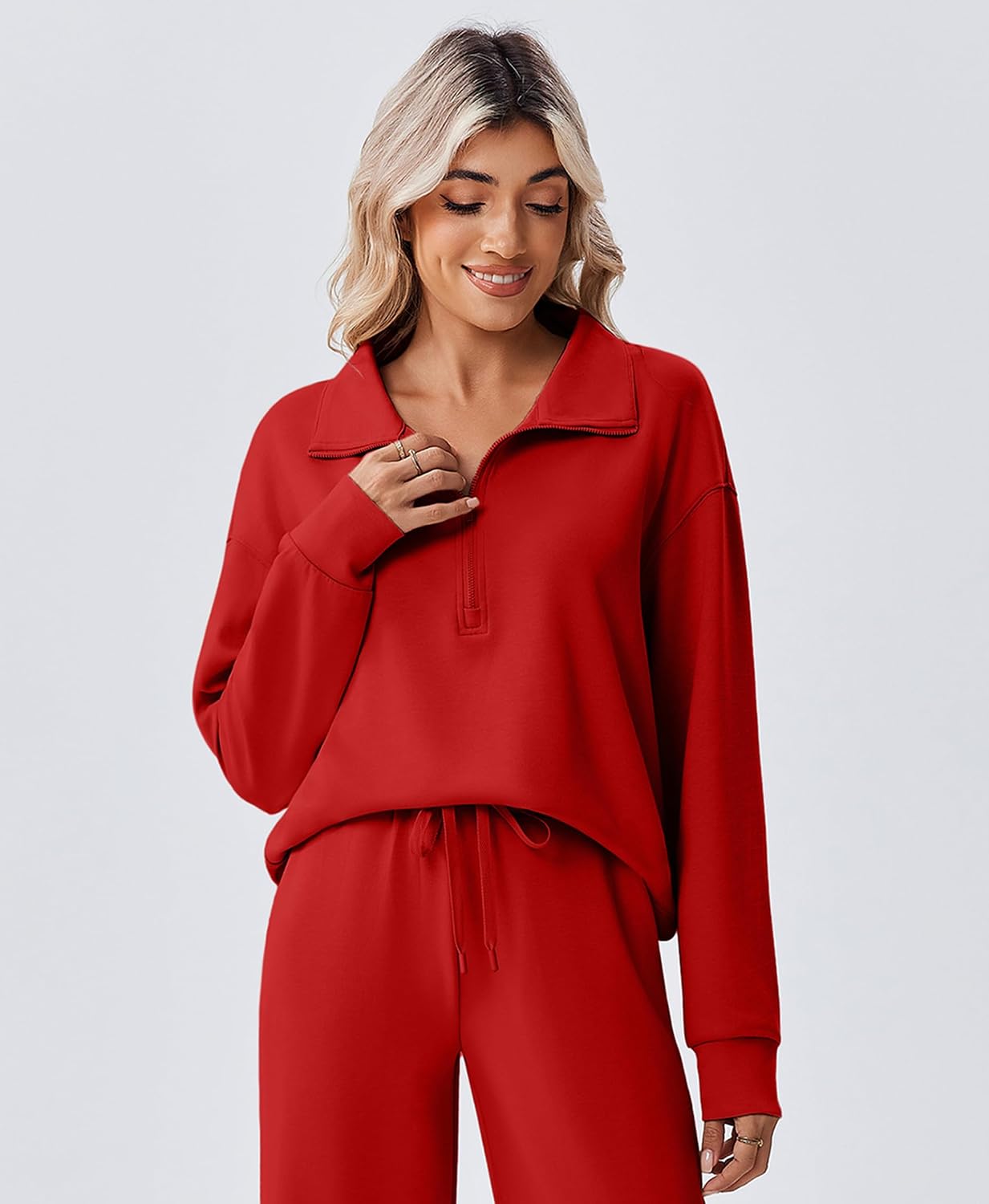 Detalle de PINSPARK Women's Half-Zip Two-Piece Tracksuit with Straight-Leg Pants