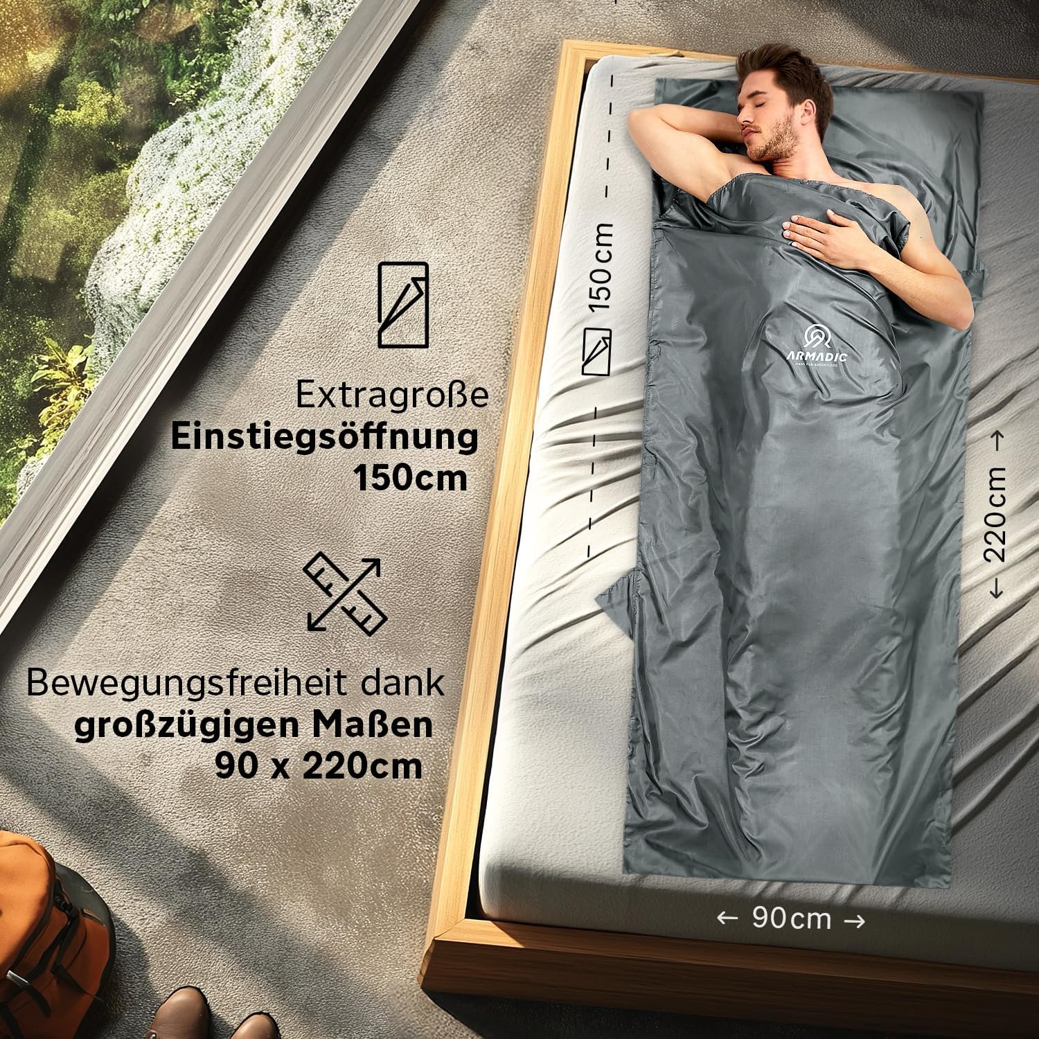 Thumbnail 1 de Armadic Hüttenschlafsack aus Mikrofaser oder Bio-Baumwolle – Ultra leicht, klein und dünn