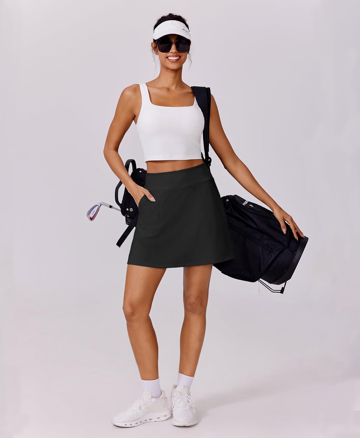 Detalle de PINSPARK 17" Golf Skorts for Women: High-Waisted, UPF 50+ Athletic Skirt with 4 Pockets