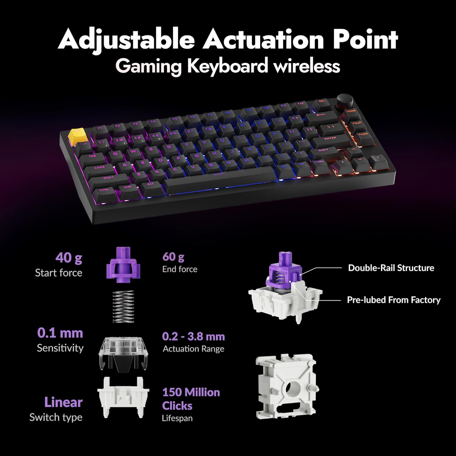 Thumbnail 2 de LEMOKEY P1 HE 75% Wireless Mechanical Keyboard (Magnetic switches, RGB, QMK, 2.4 GHz/Bluetooth)