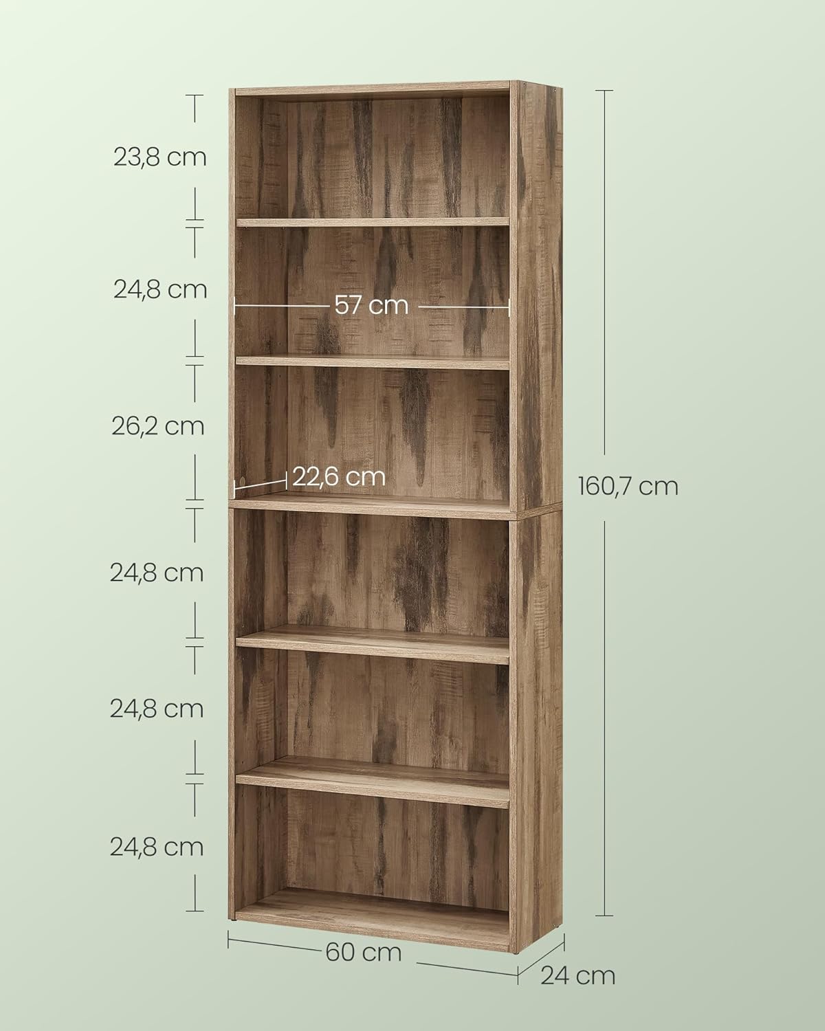 Thumbnail 2 de VASAGLE Scaffale a 6 ripiani LBC166T50 marrone cammello: libreria verticale con ripiani regolabili