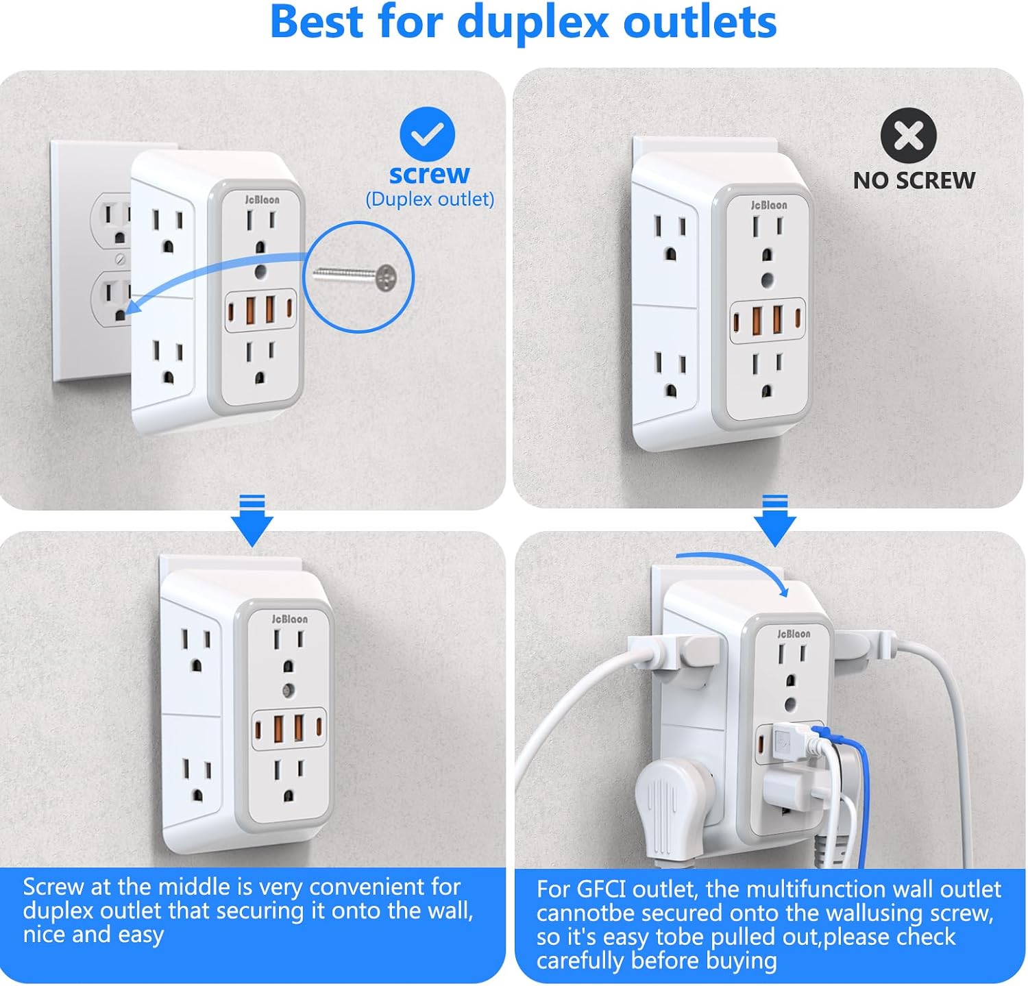 Detalle de JcBlaon 2-Pack Outlet Extender Surge Protector, 6 AC Outlets, 4 USB Ports