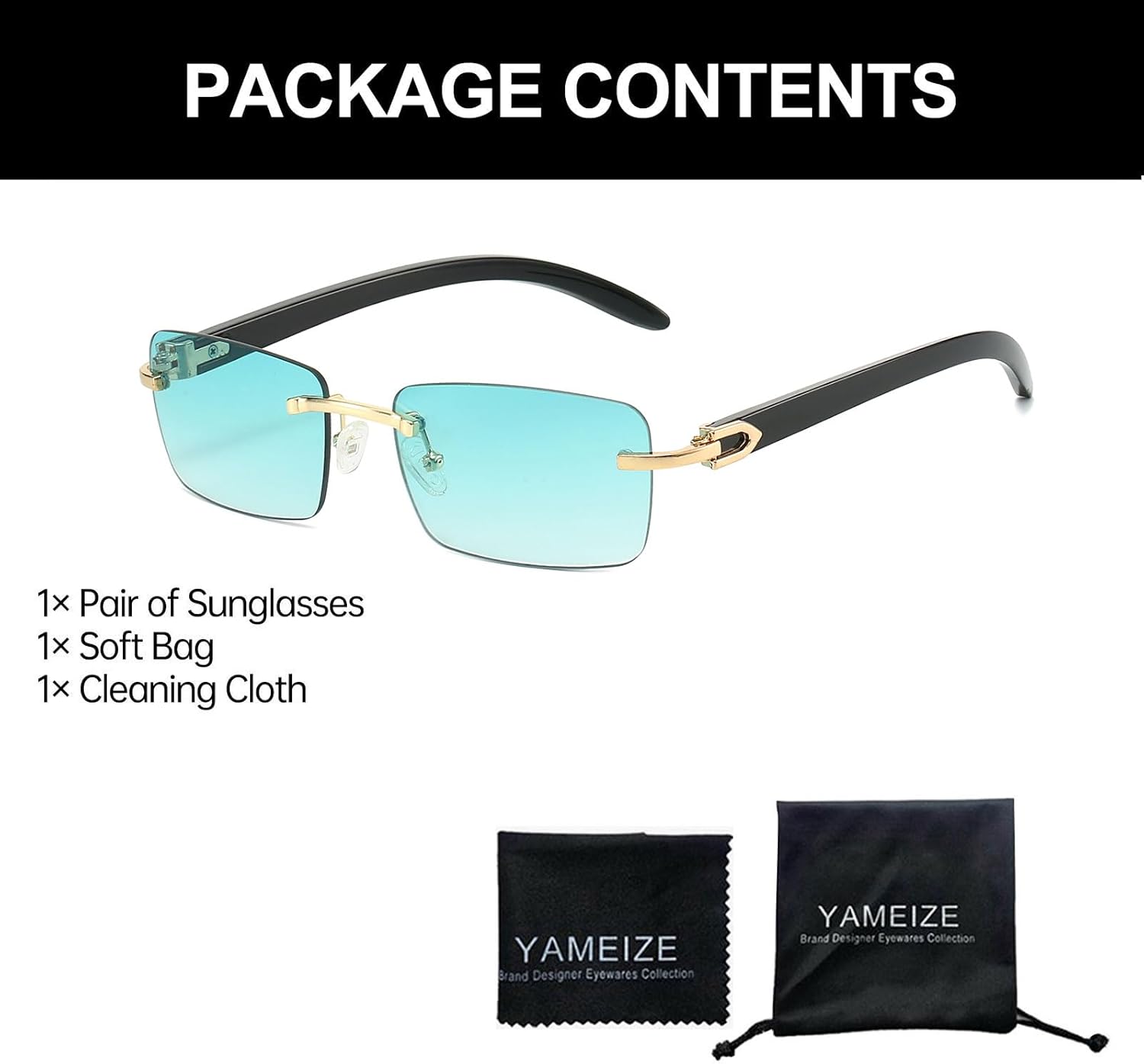 Detalle de YAMEIZE Trendy Rimless Metal Rectangle Sunglasses – UV400 Protection, Unisex