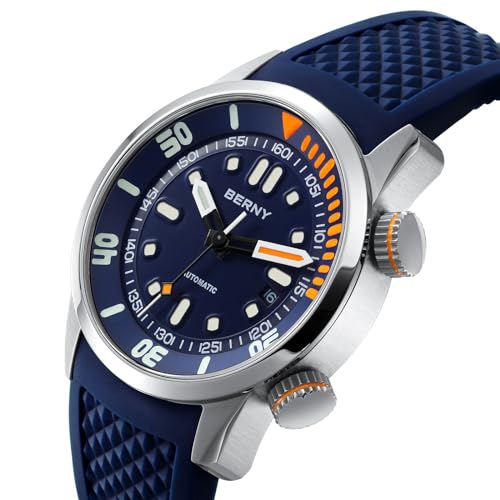 Detalle de BERNY Montre de plongée pour hommes 20ATM — Mouvement automatique, verre saphir et luminescente
