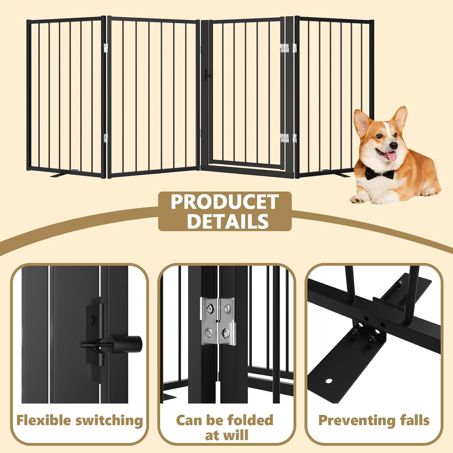 Detalle de Xifamniy Free Standing Dog Gate with Door Walk Through (32" × 81", 4 Panels)