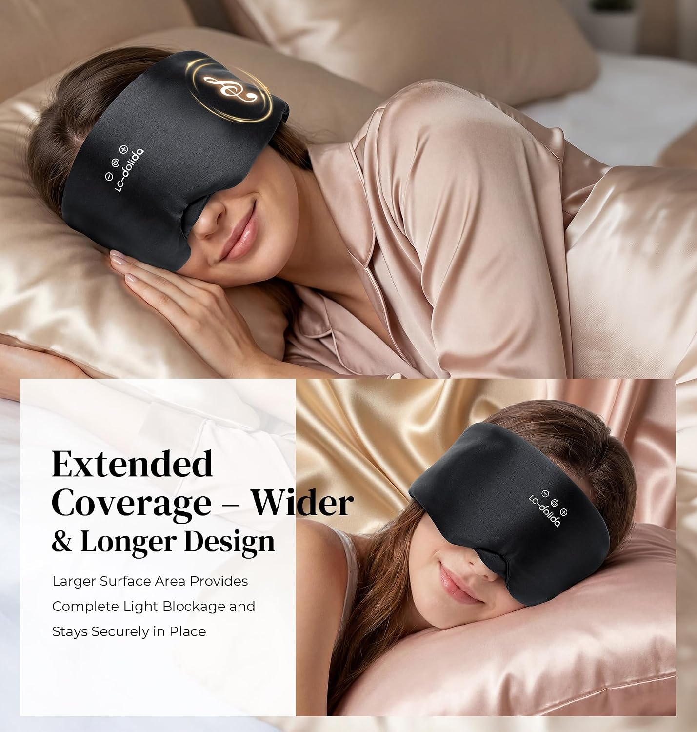 Detalle de LC-dolida 3D Silk Bluetooth Sleep Mask, Black, with Contoured Eye Cups