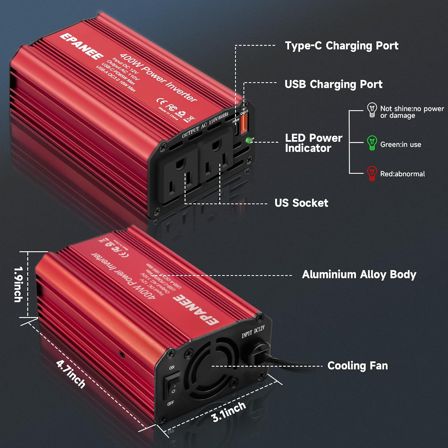 Thumbnail 5 de 400W Car Power Inverter 12V 🔌