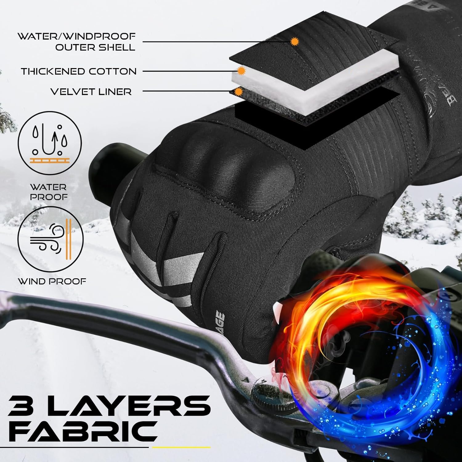 Thumbnail 6 de BEAST RAGE Gants de Moto – Marché hiver, imperméables et antigel, écran tactile, protection renforcée