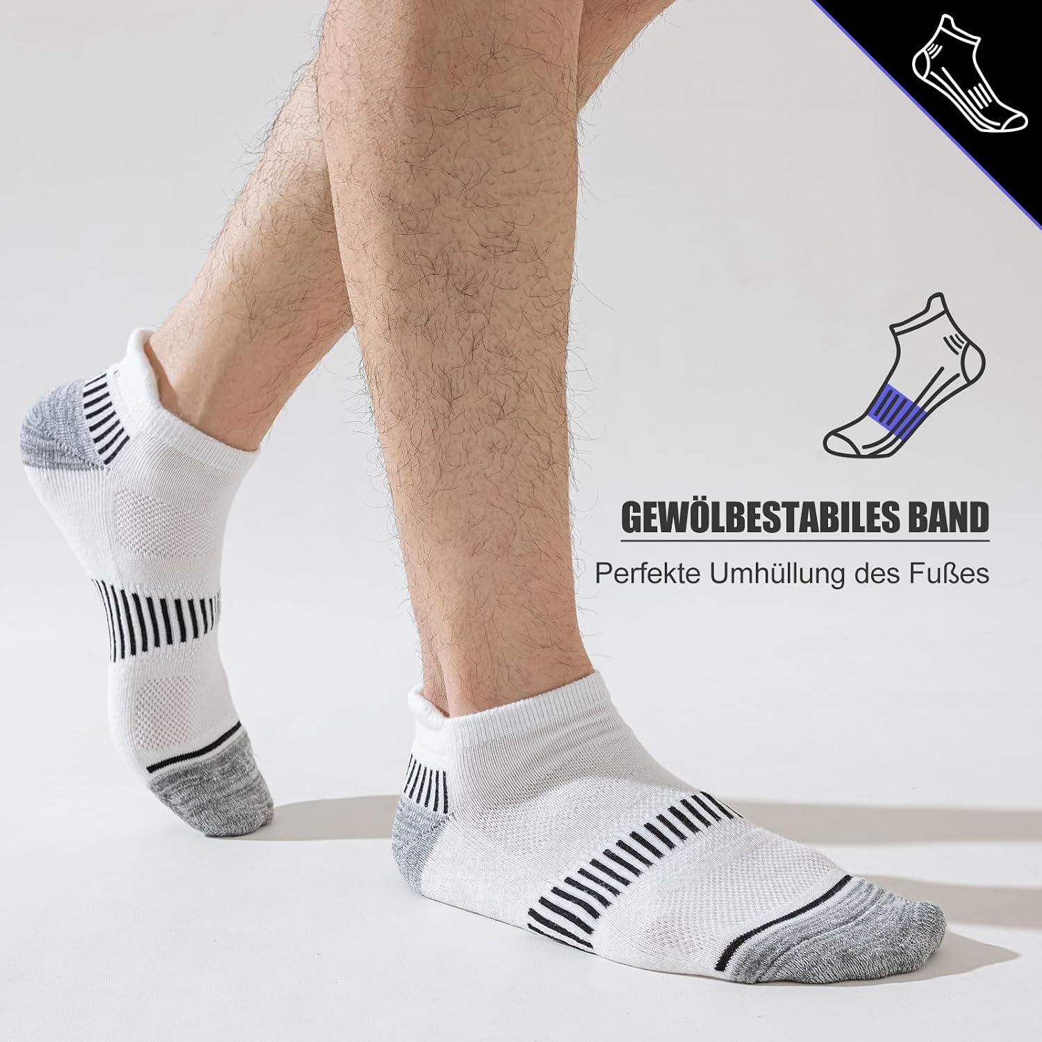 Detalle de Niorasen Sneaker Socken Herren 37-50 – Gepolsterte, atmungsaktive Sportsocken im 6-Paar-Set