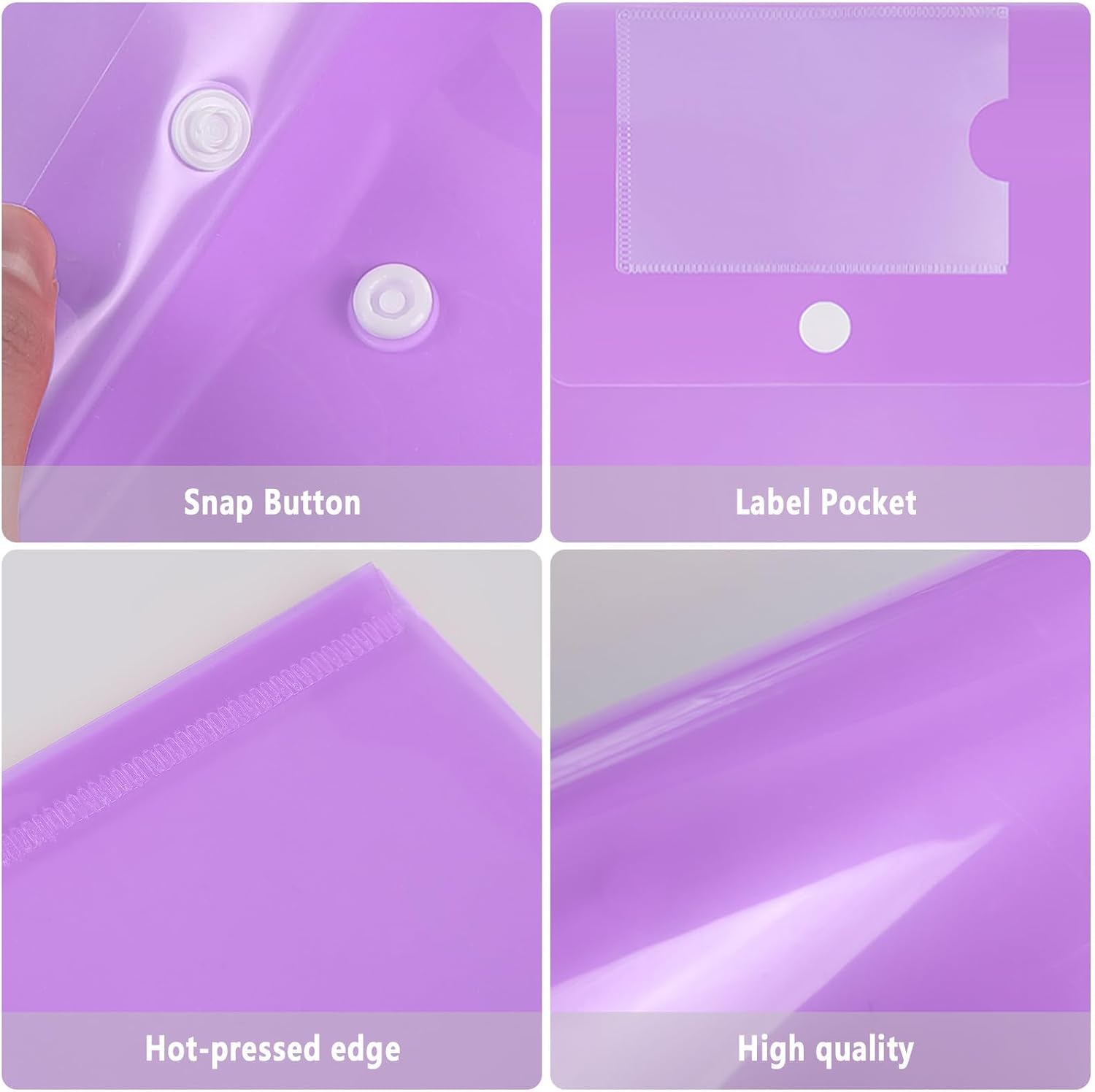 Thumbnail 4 de 30Pack A4 Plastic Popper Wallets with Pockets – Durable Snap-Button Document Folders (Purple)