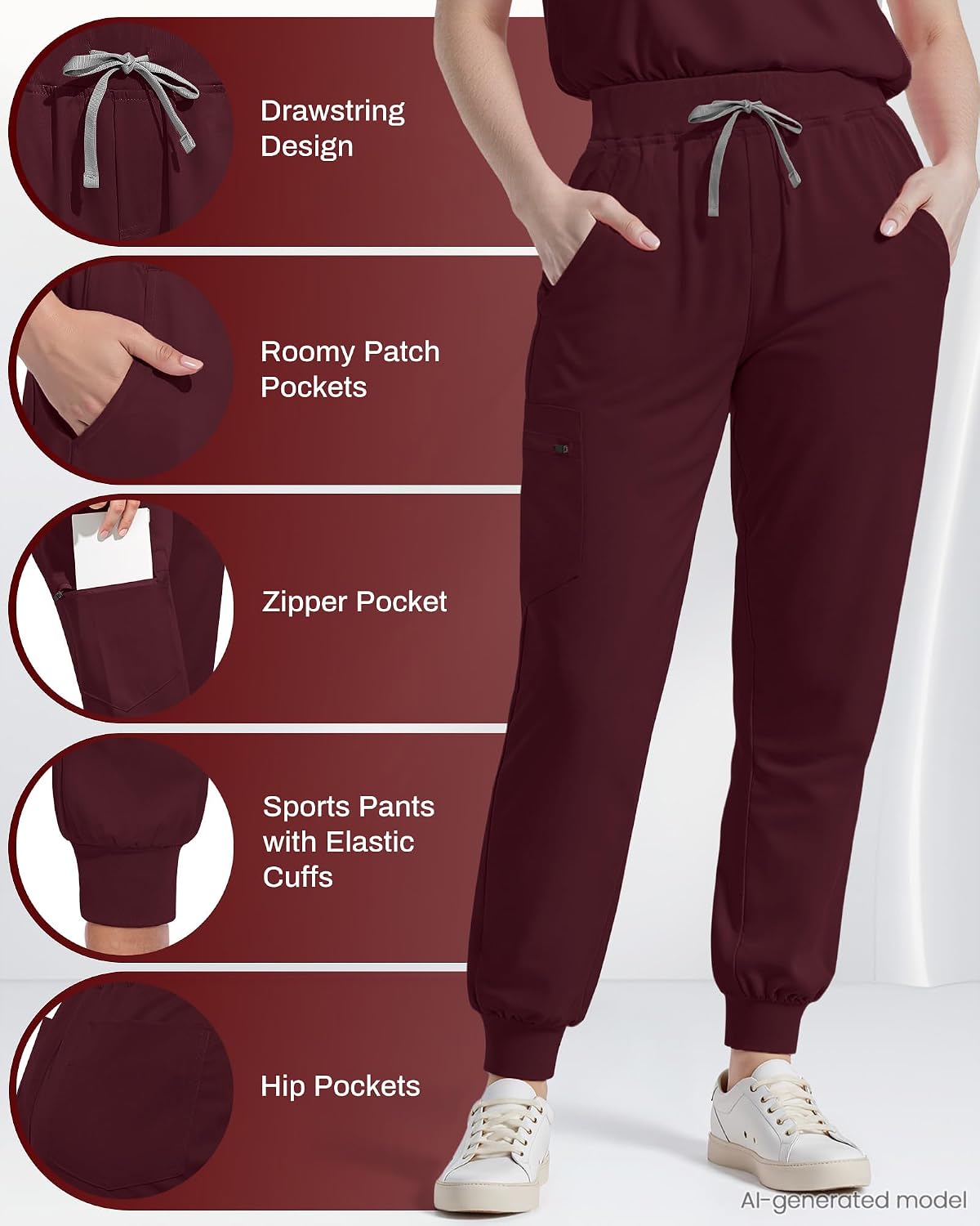 Detalle 2 de Eipnare Women's V-Neck Jogger Scrub Set, 9 Pockets, Stretch Fabric