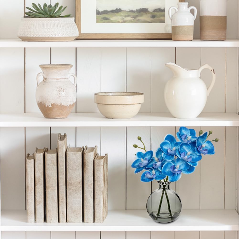 Detalle de 2 Stück Künstliche Orchideen Blau mit schwarzer Glasvase – Pflegeleichtes Deko-Set